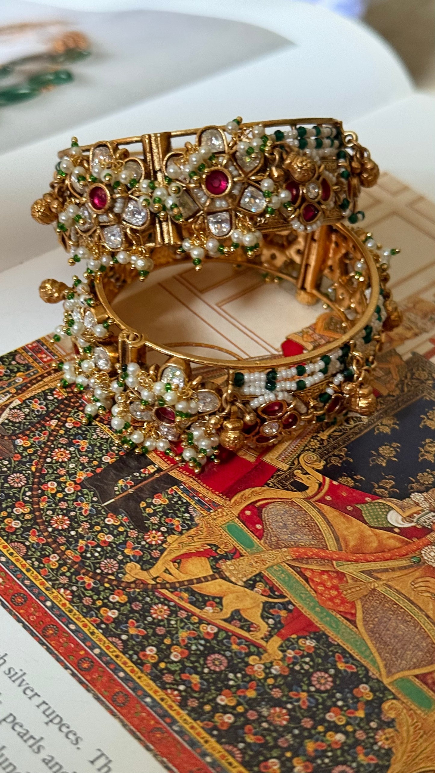 Rani pink floral with emerald rajwada openable bangle