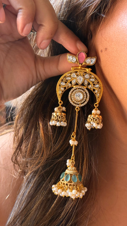 Amrapali inspired Rose pink & Mint triple jhumki danglers