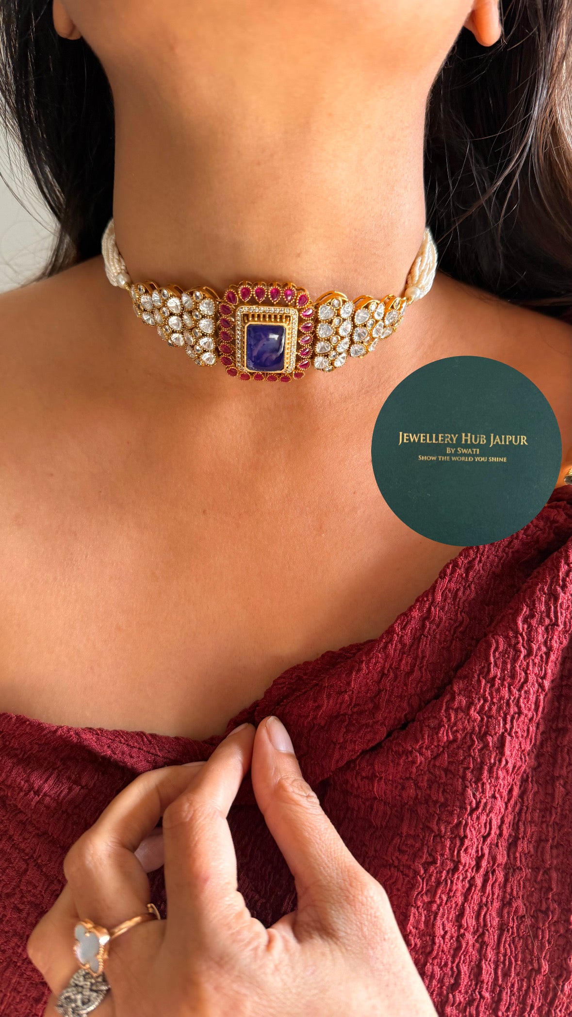 Sapphire & ruby moissanite necklace