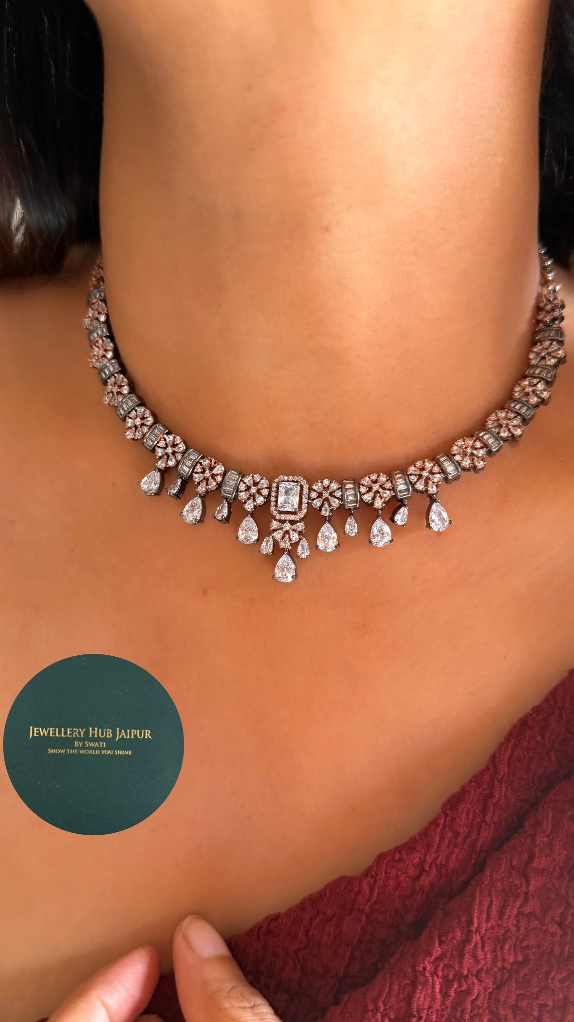 Dual polki diamond minimal necklace