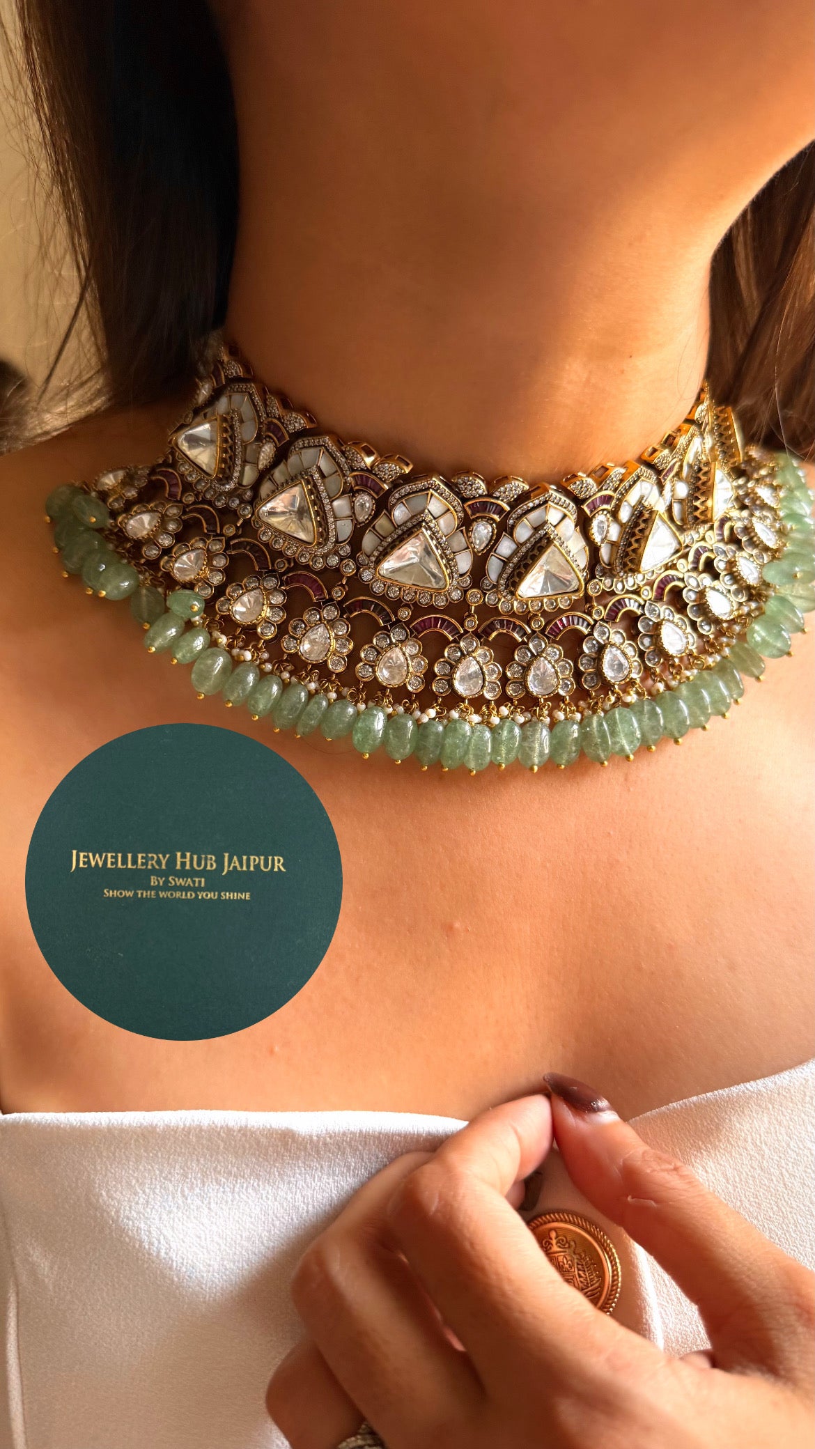 Rani pink katdana & mother of pearl katdana with mint drop set