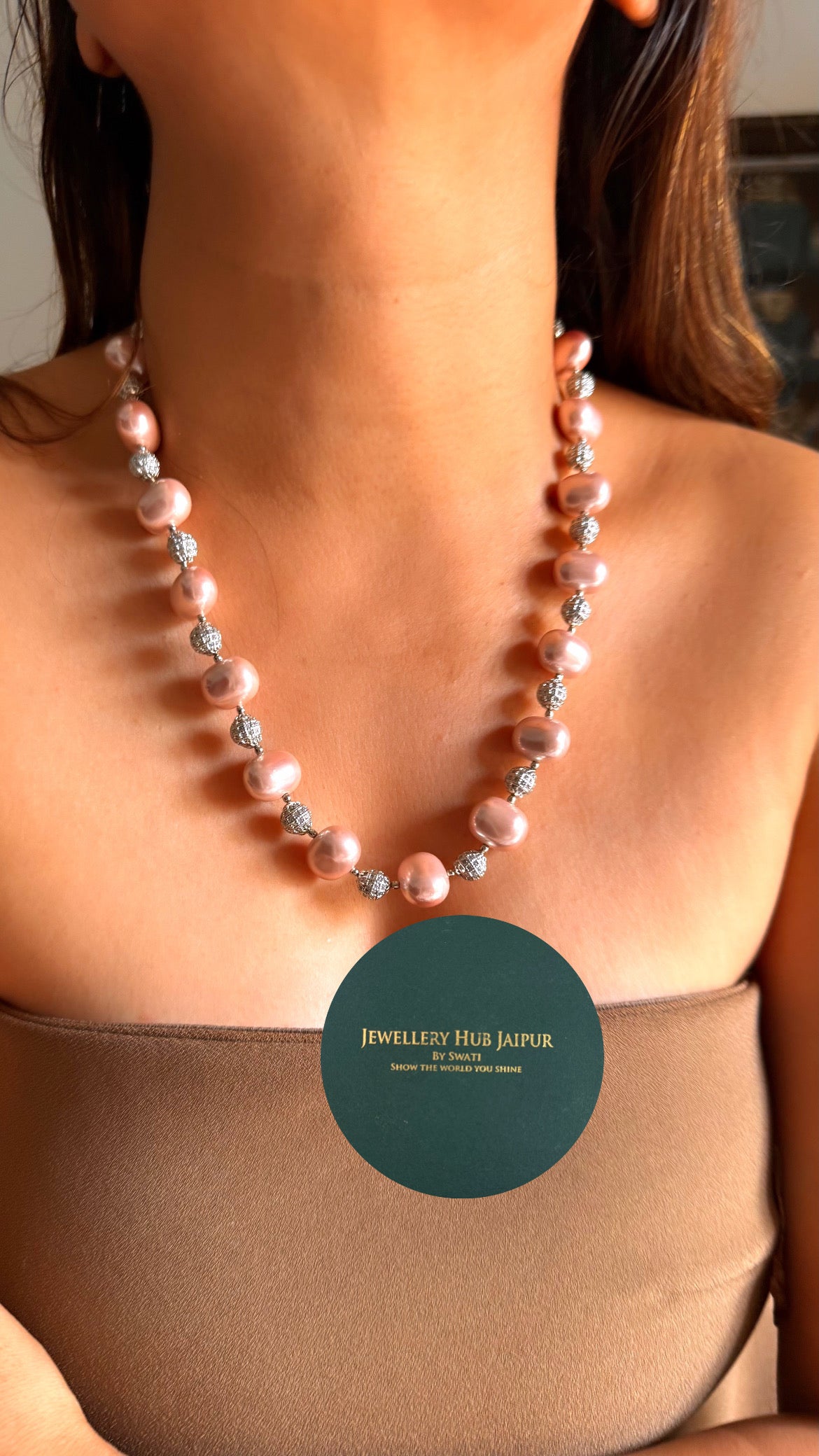 Blush pink zirconium rhodium ball string set