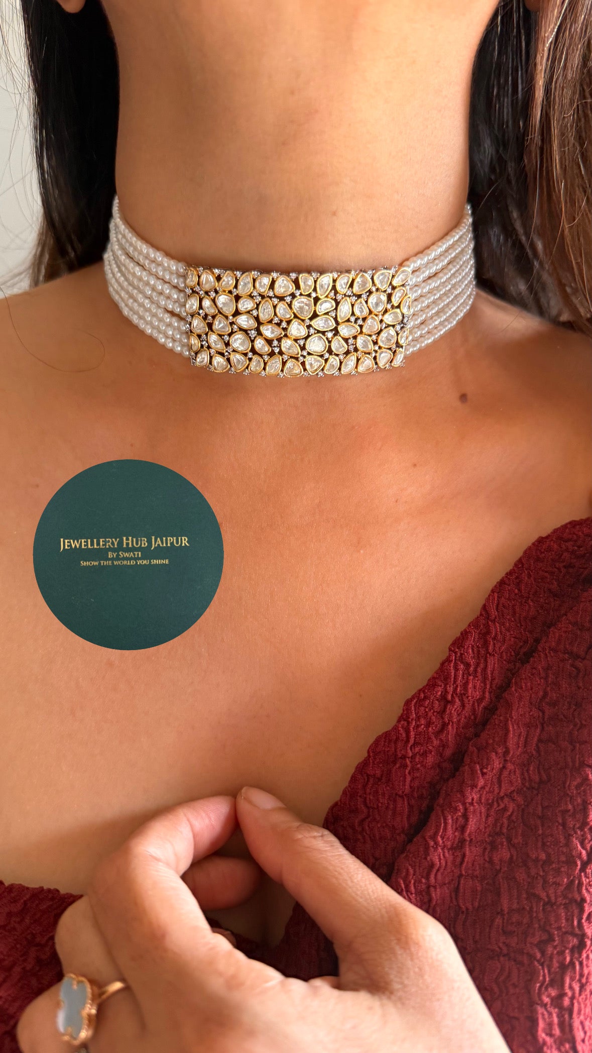 Peeli polki pearl choker