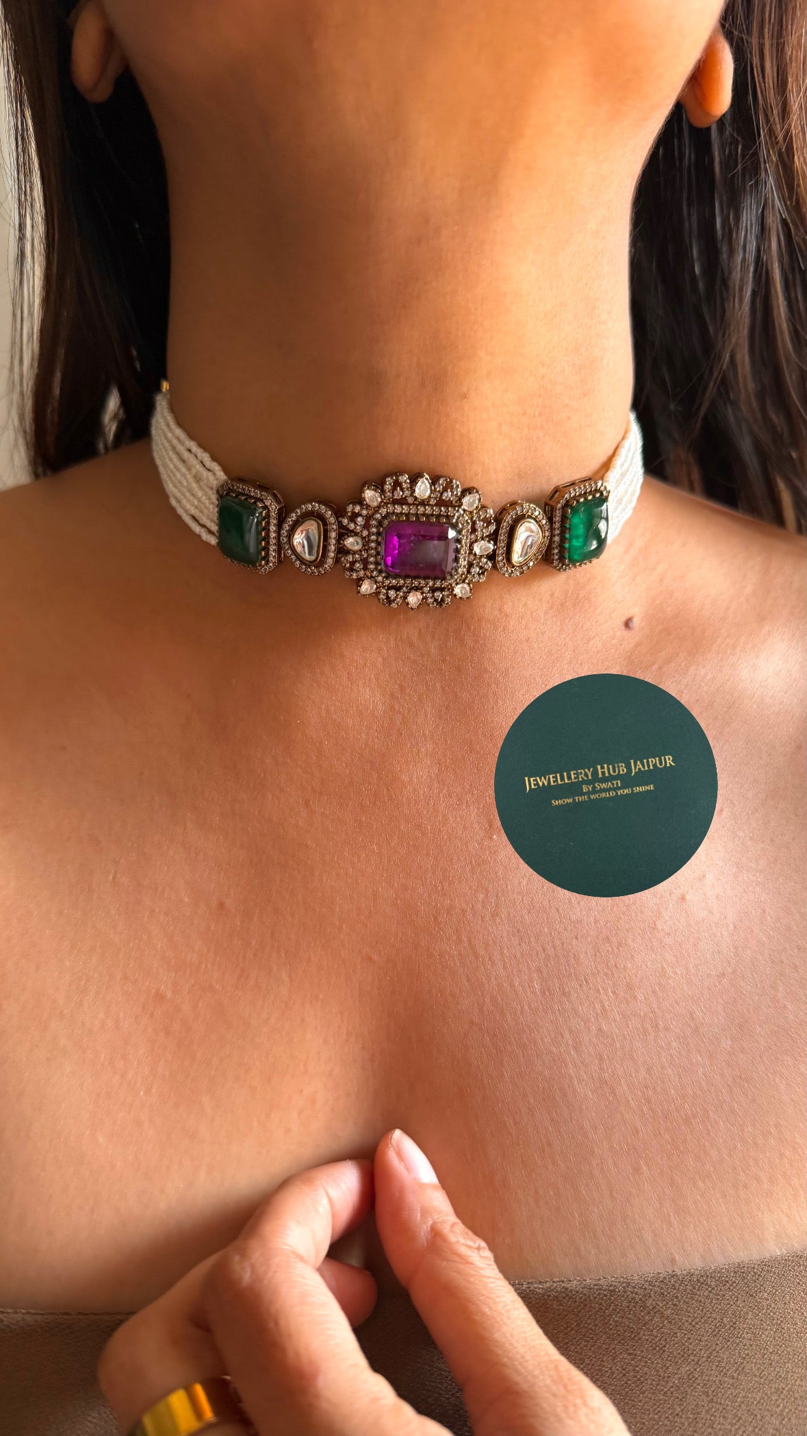 Emerald tanzanite minimal choker
