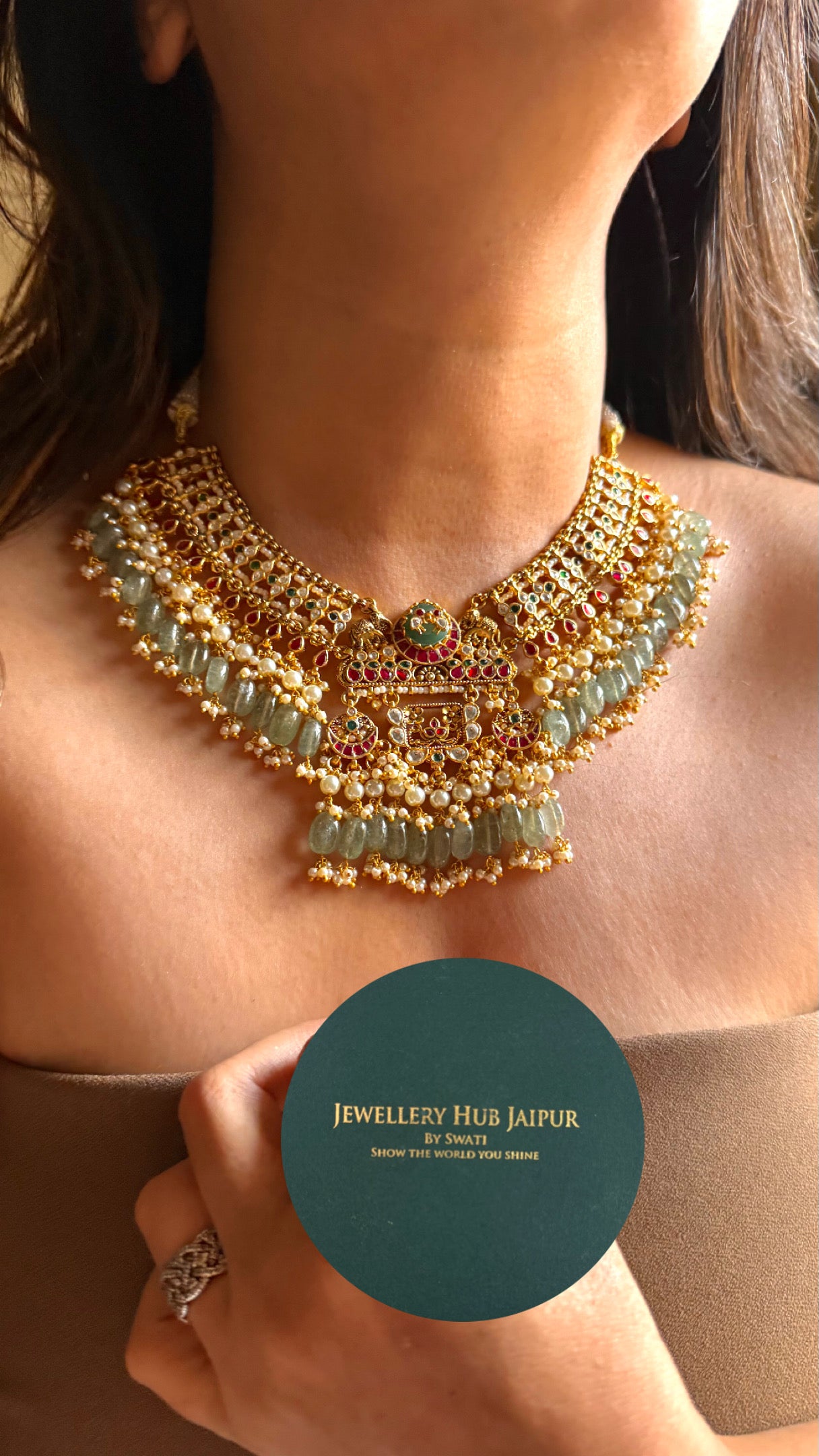 Handmade real jadau paachi collar Necklace