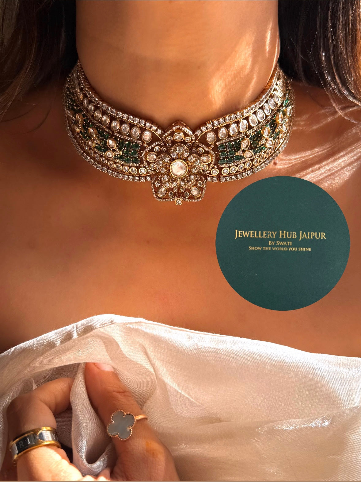 emerald floral moissanite statement necklace