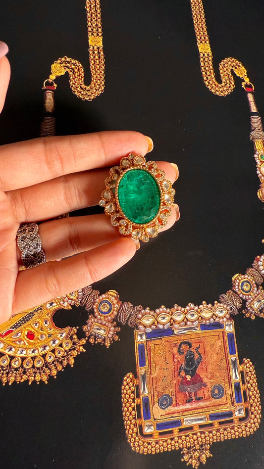 Emerald moissanite golden adjustable ring