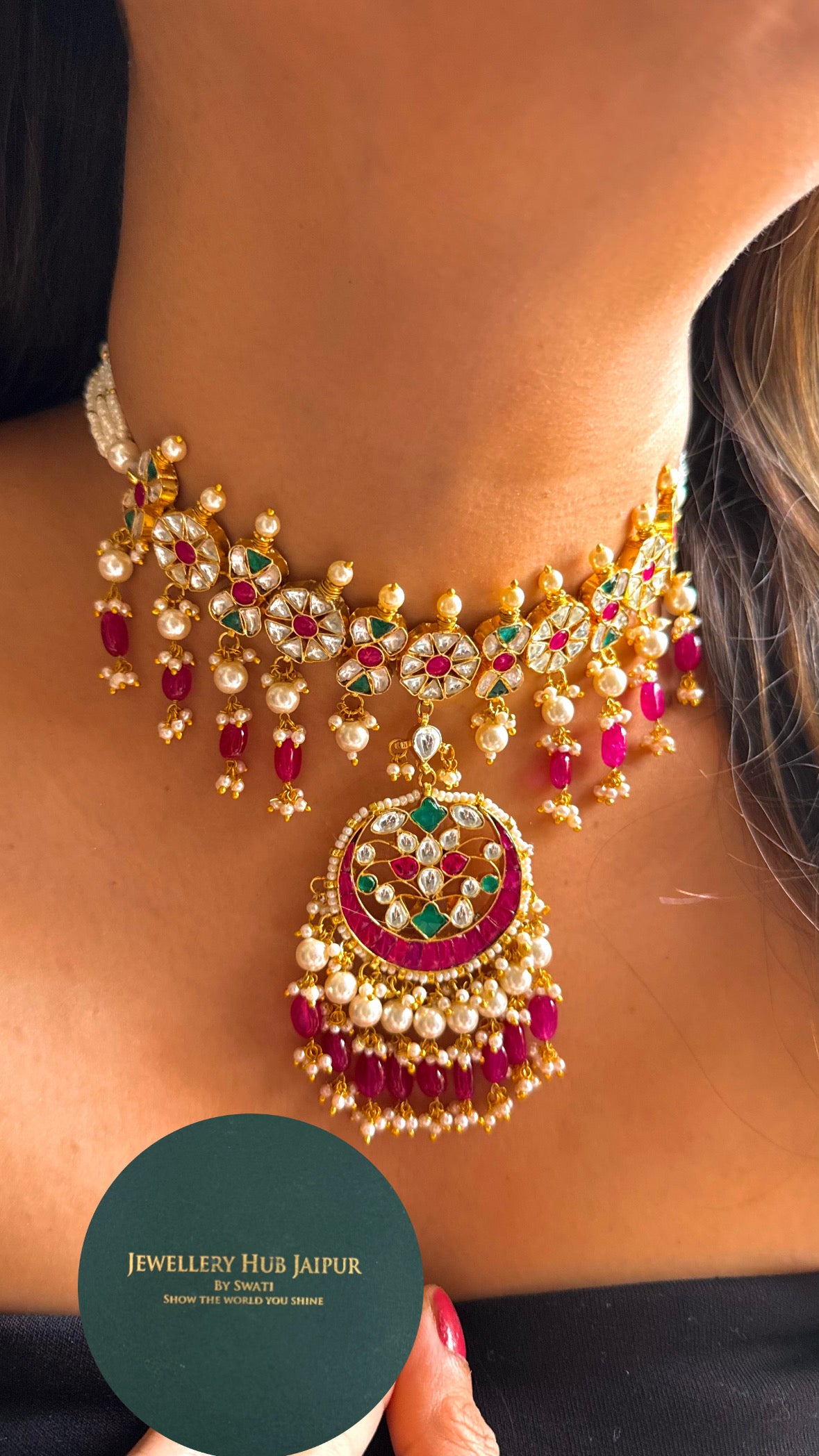 Rani pink paachi kundan rajwada jadau necklace