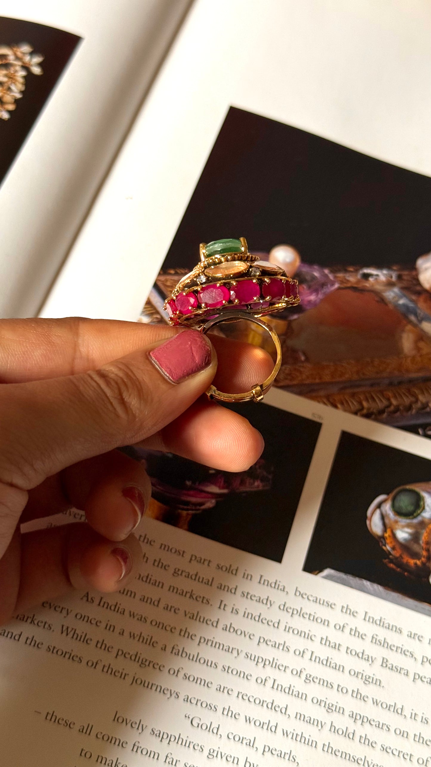 Mint doublet & rani pink uncut polki ring
