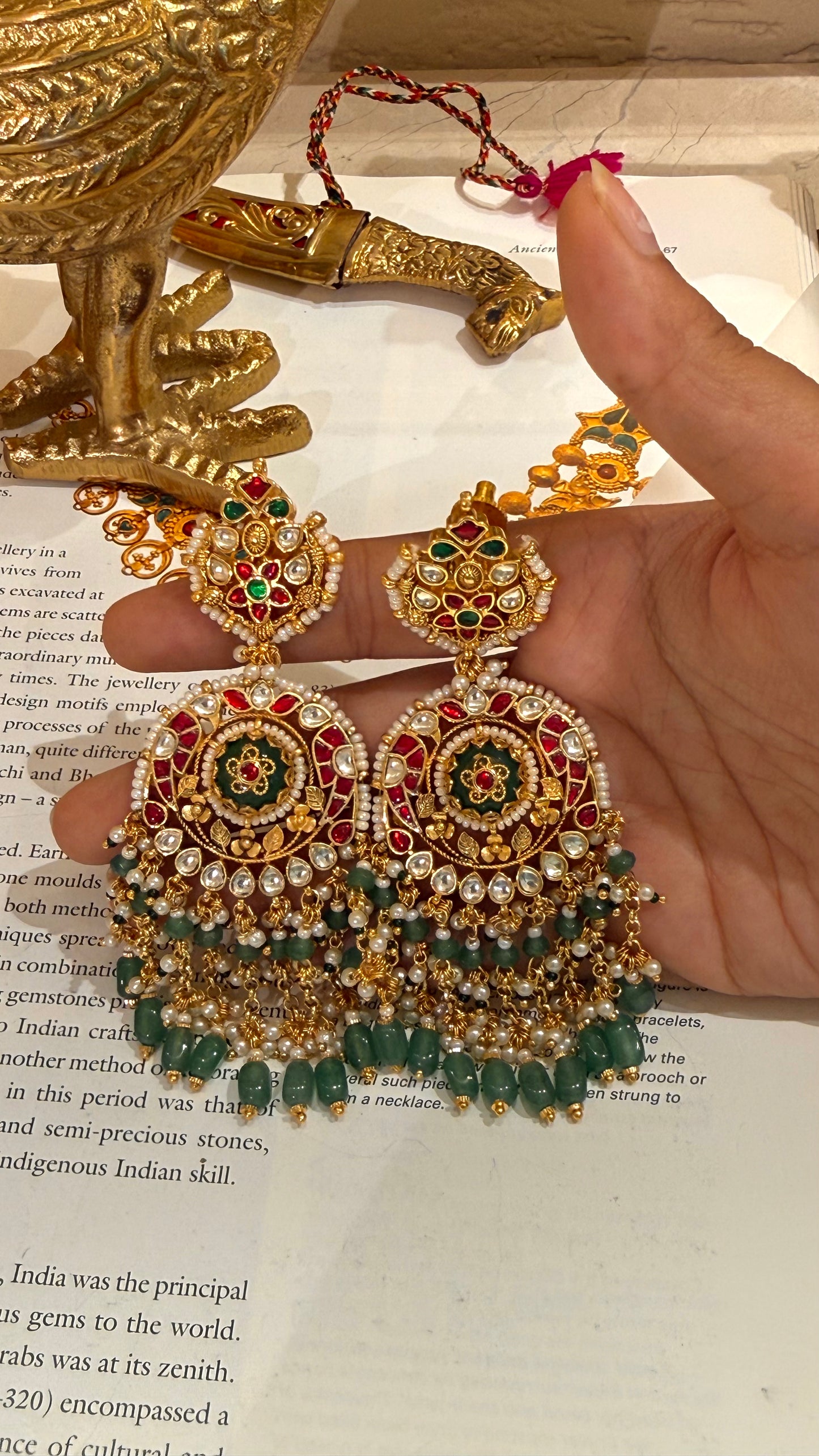 Emerald inlay heritage ruby & strawberry drops maangtika with earrings combo