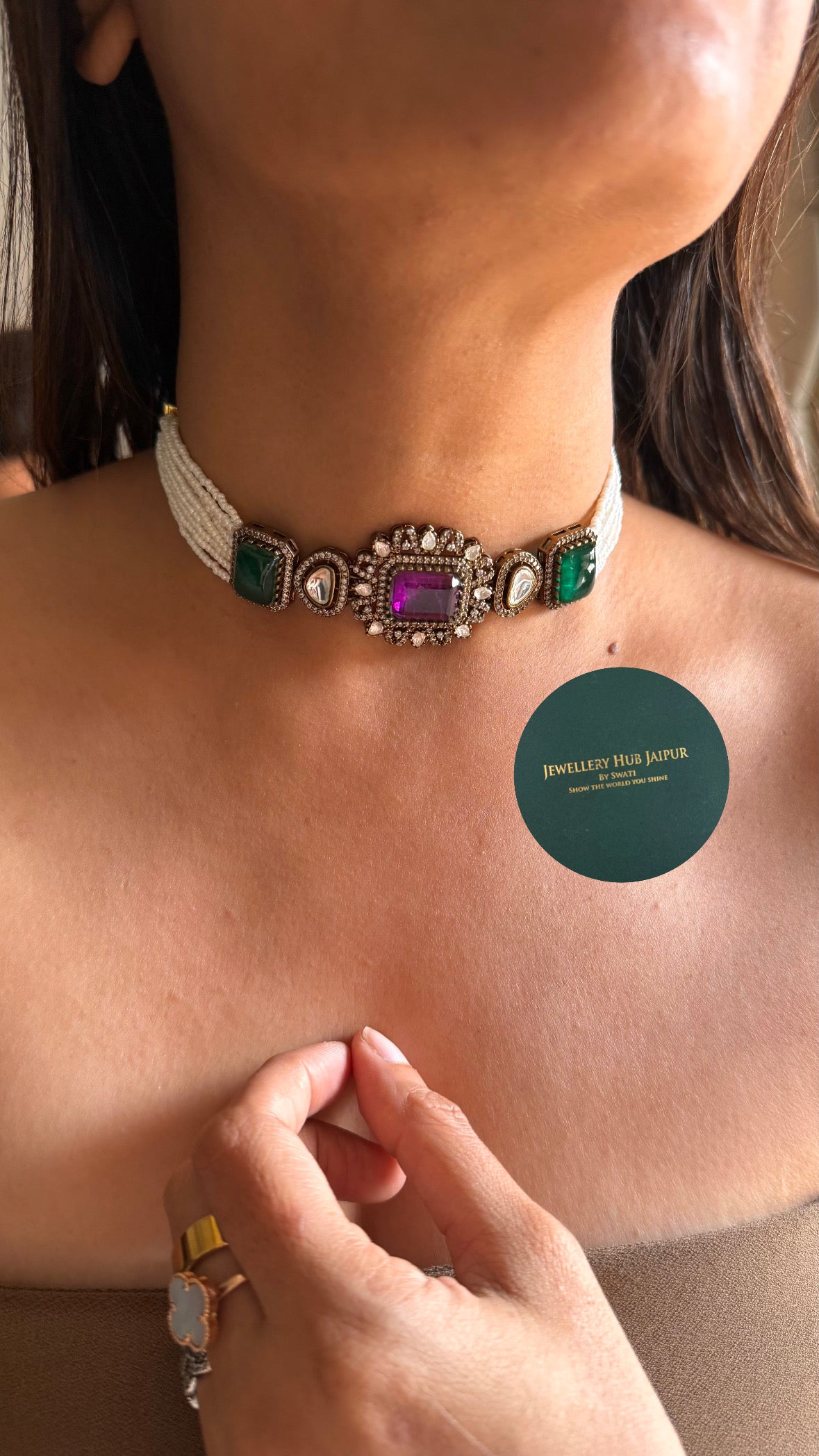 Emerald tanzanite minimal choker