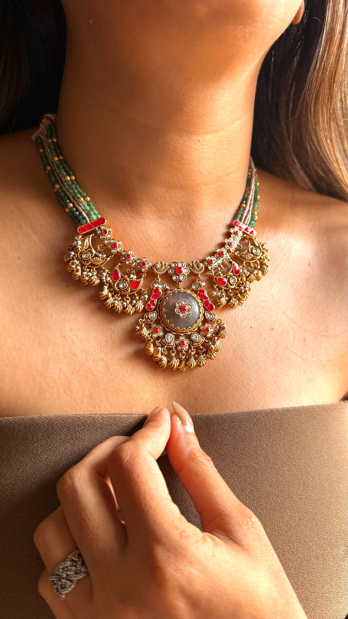 Ruby inlay rajwada collar set
