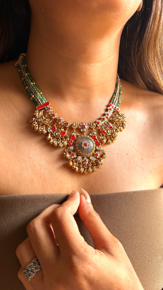 Ruby inlay rajwada collar set