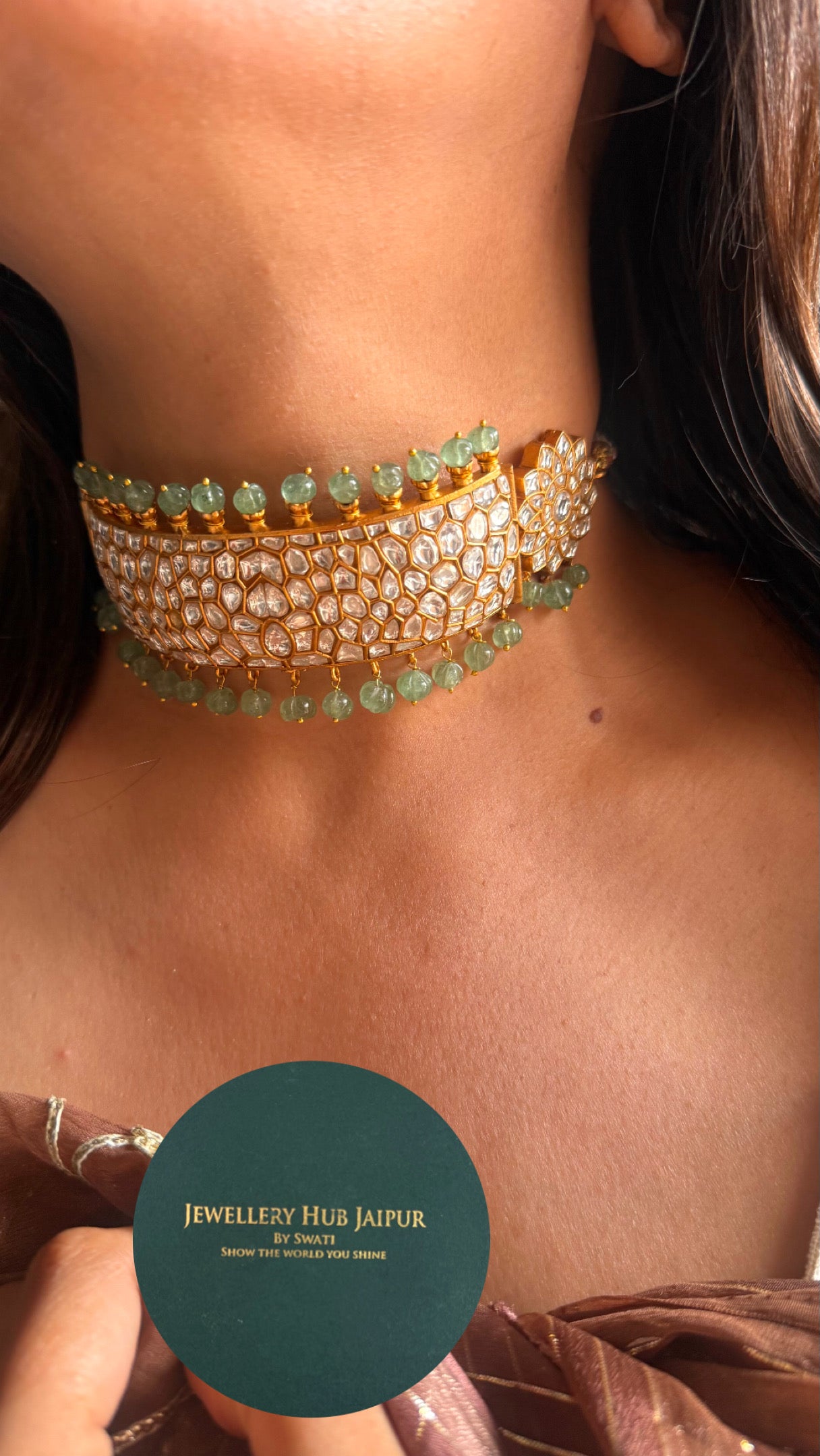 Paachi Kundan with mint choker Necklace