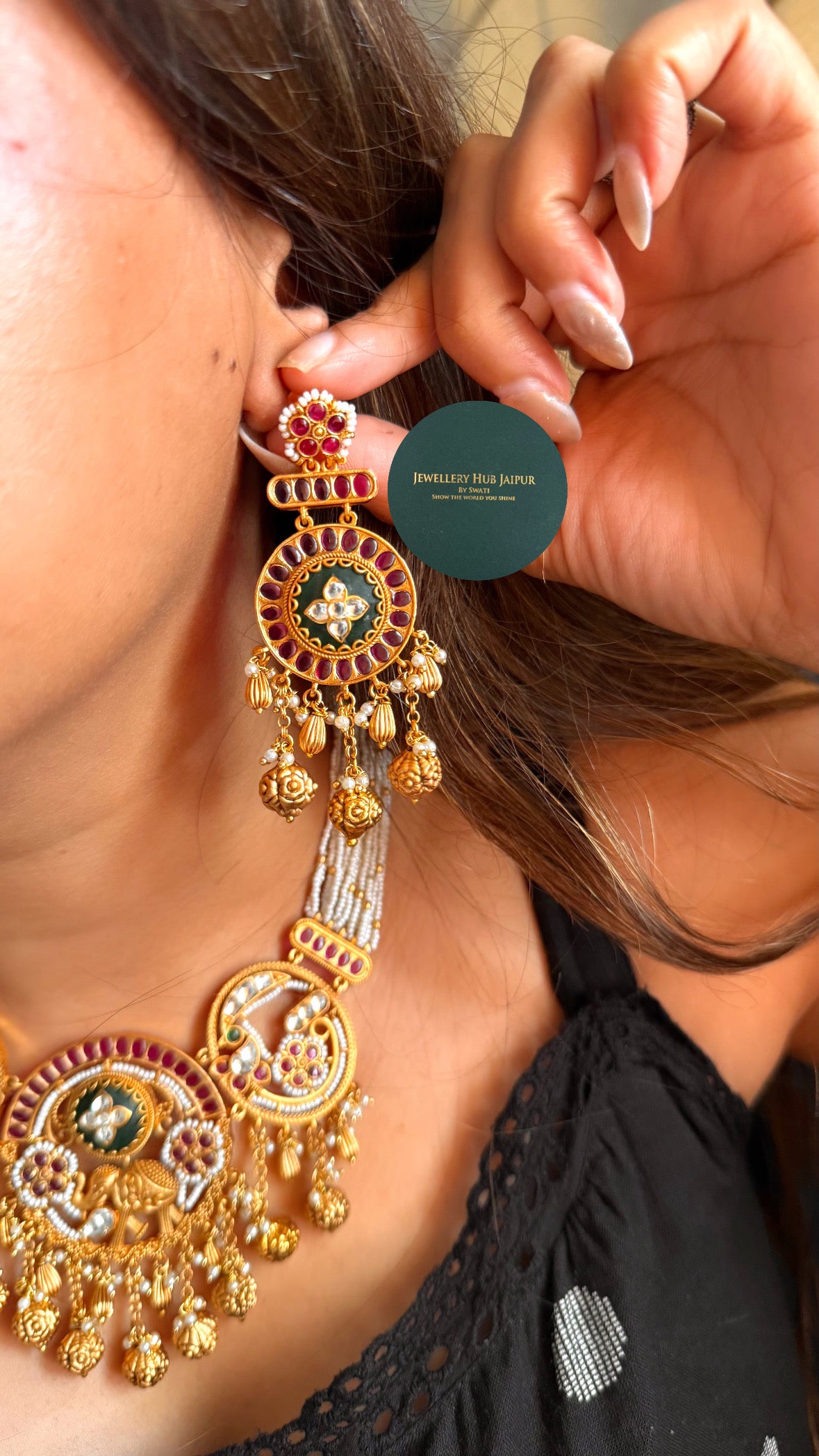 Golden Mirage in ruby & emerald Inlay rajwada Set