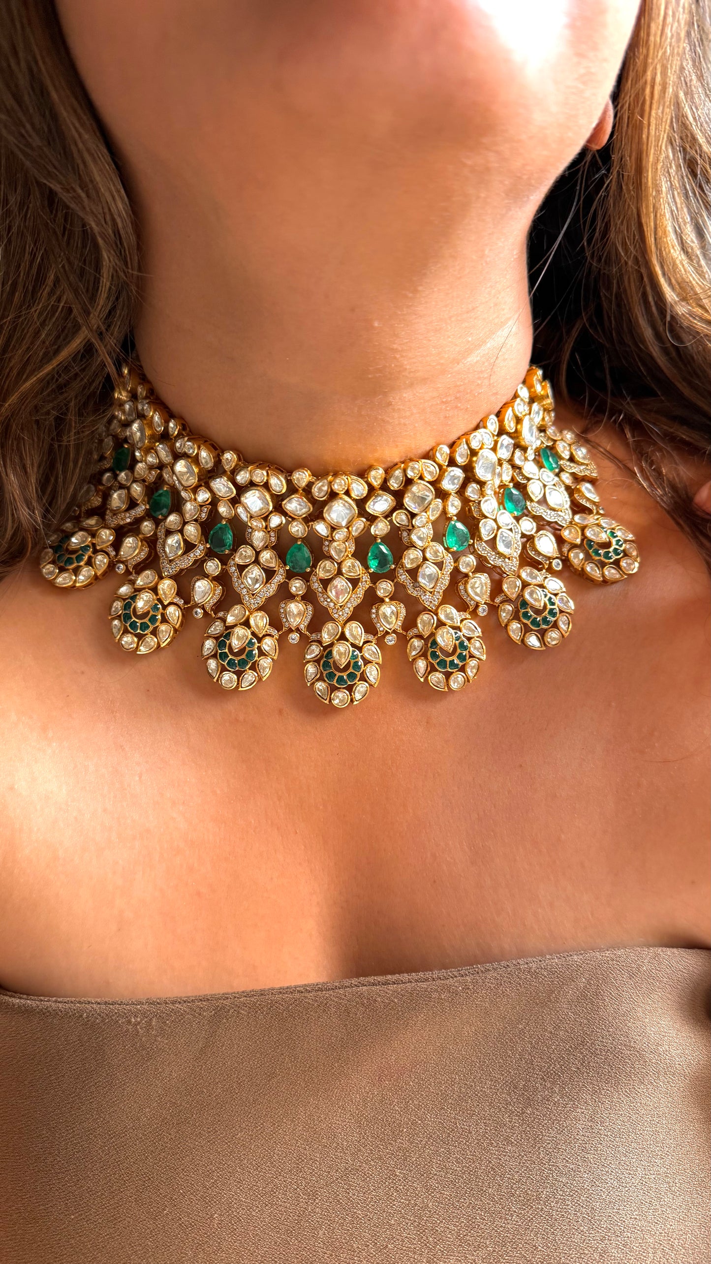 LV Polki Real Moissanite Emerald designer necklace