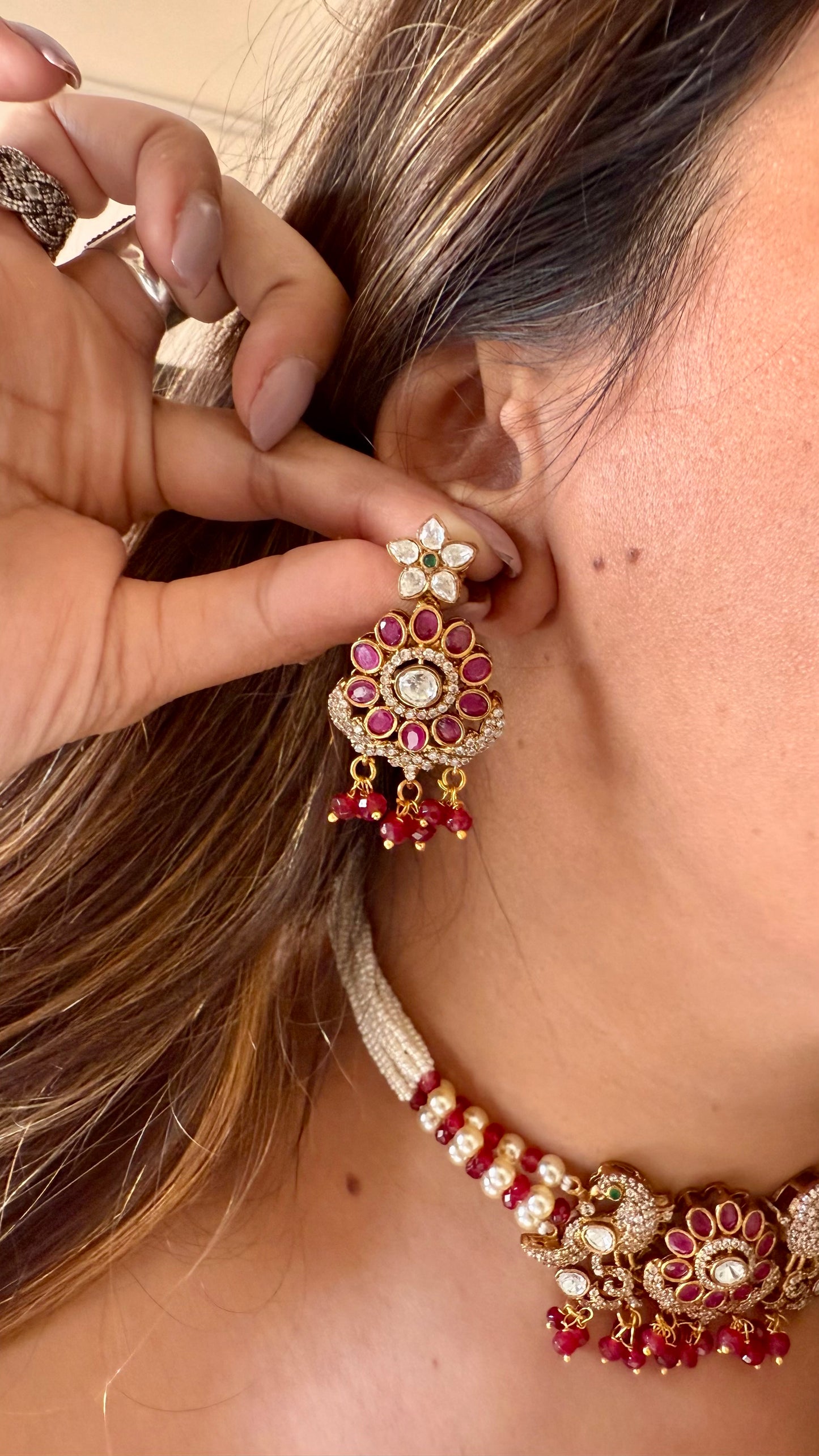 Morvya Ruby peacock thread choker