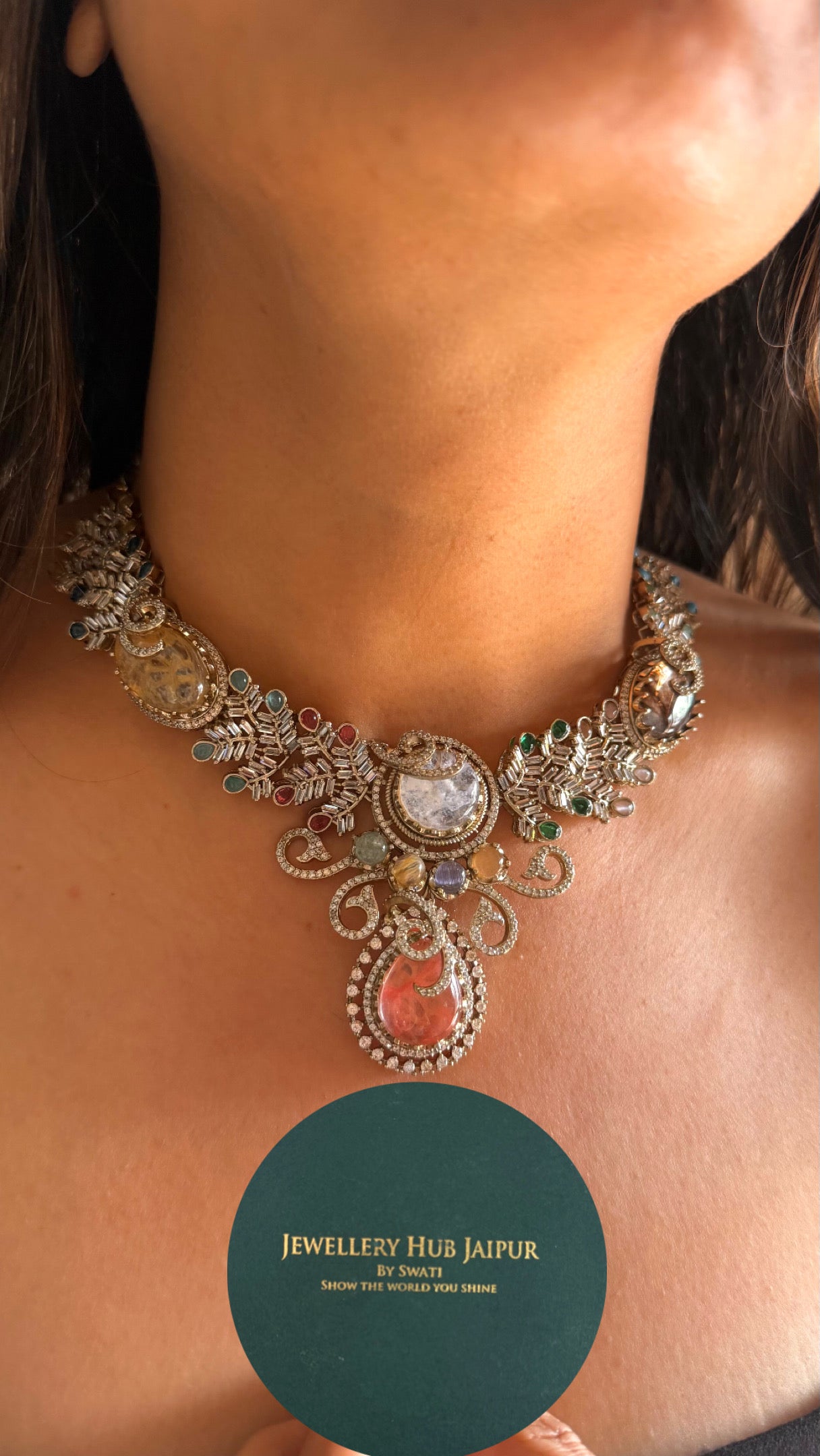 Sabyasachi inspired peach floral cocktail necklace