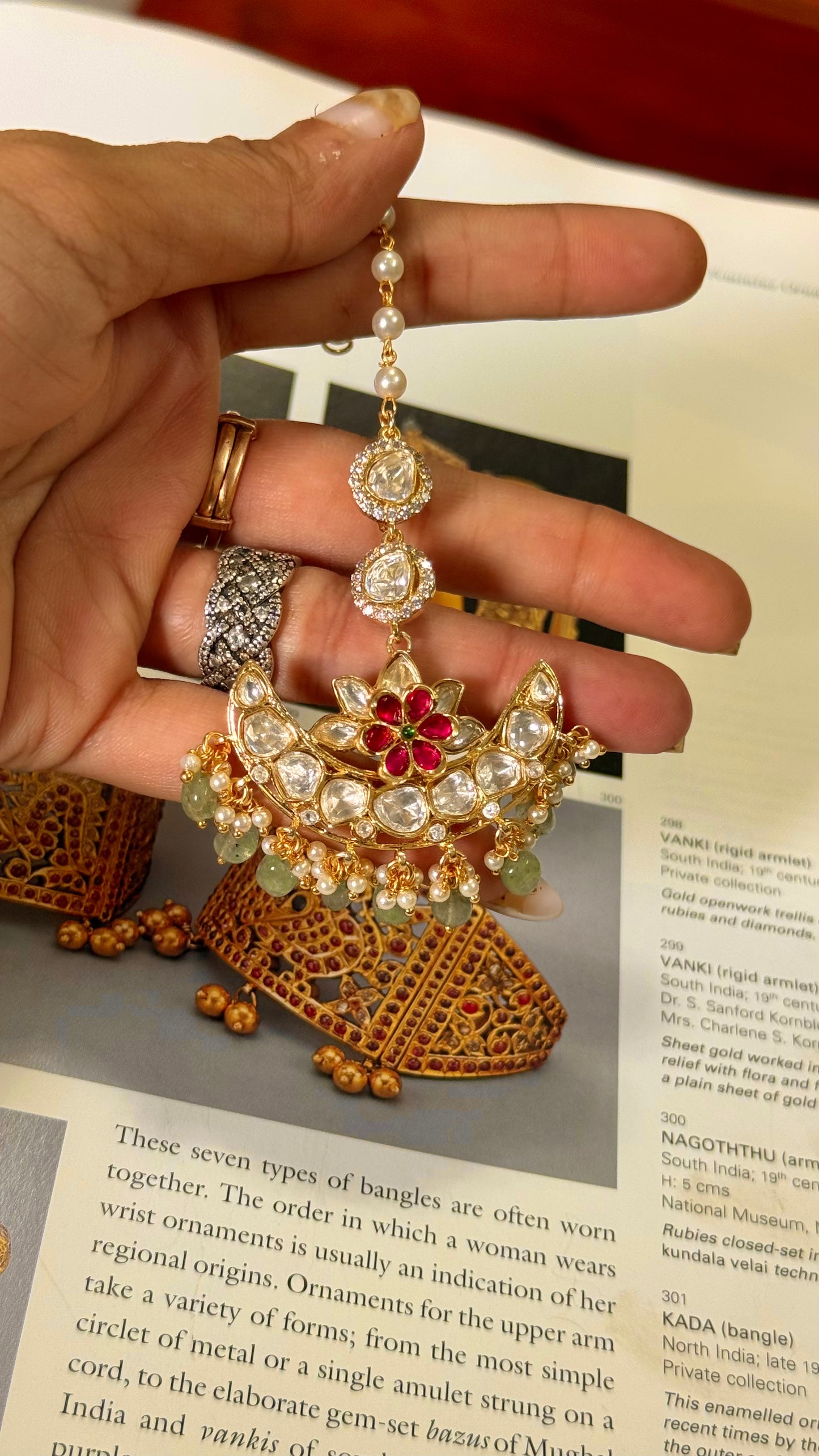 Rani pink & emerald real moissanite with mint drop maangtika