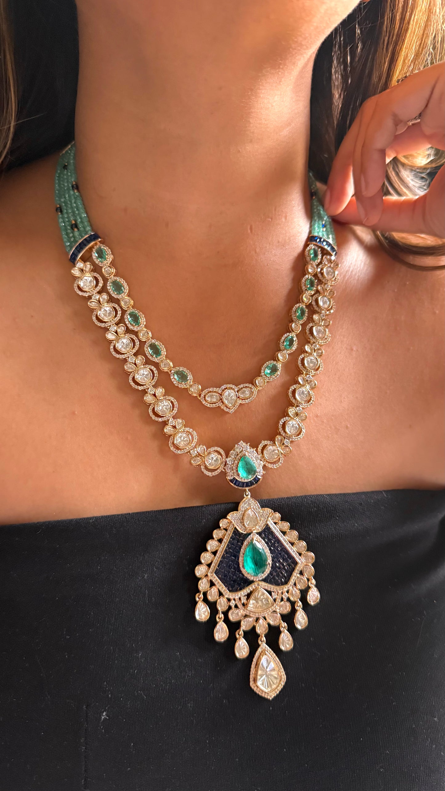 Emerald & sapphire designer necklace combo