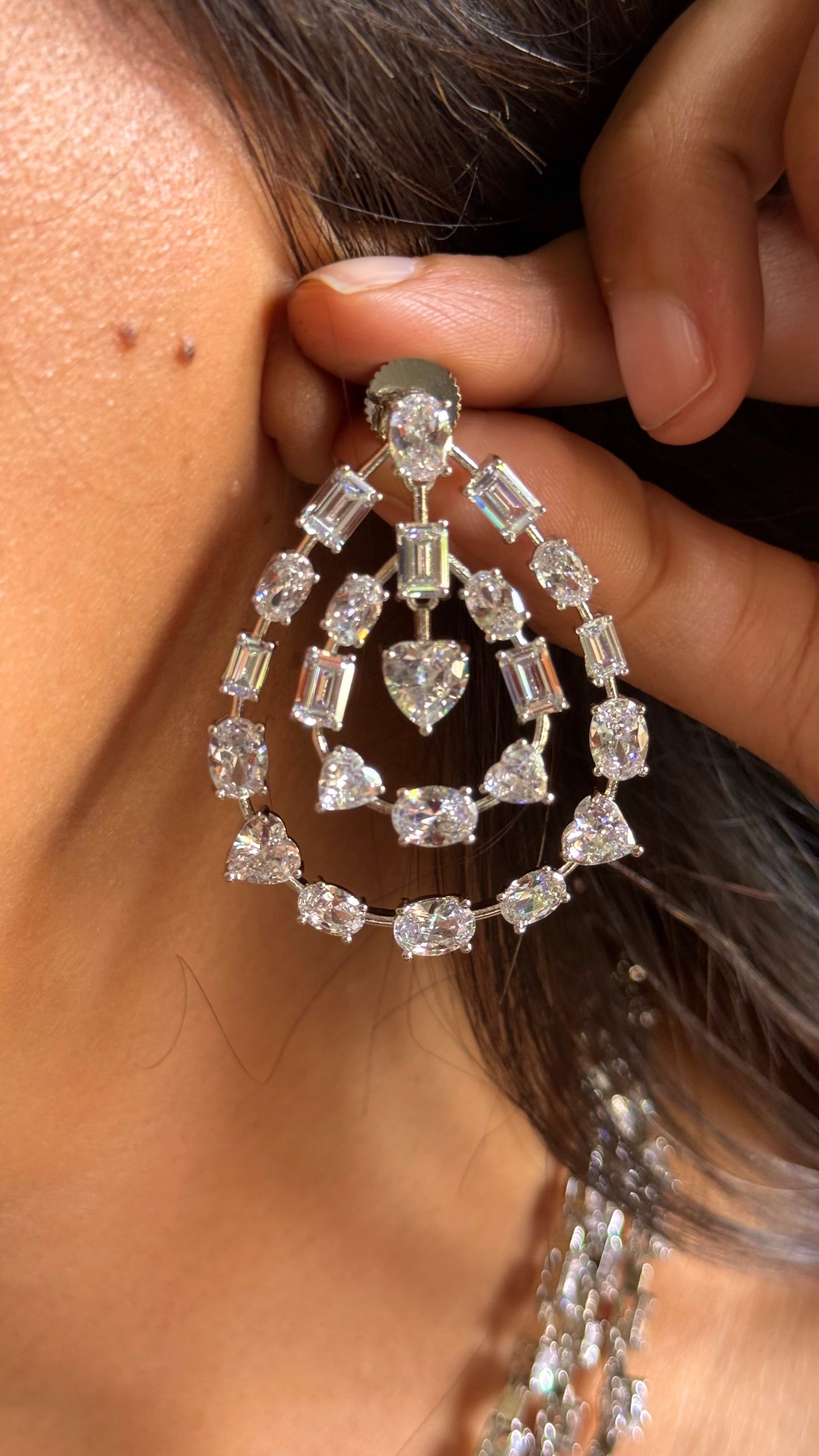 Uncut cz diamonds triple line Necklace