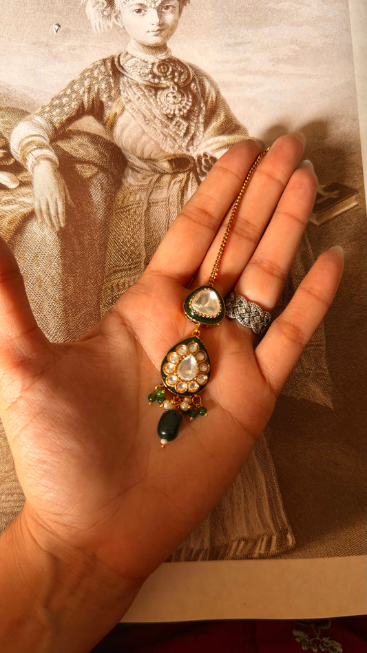 Emerald meenakari moissanite polki minimal maangtika