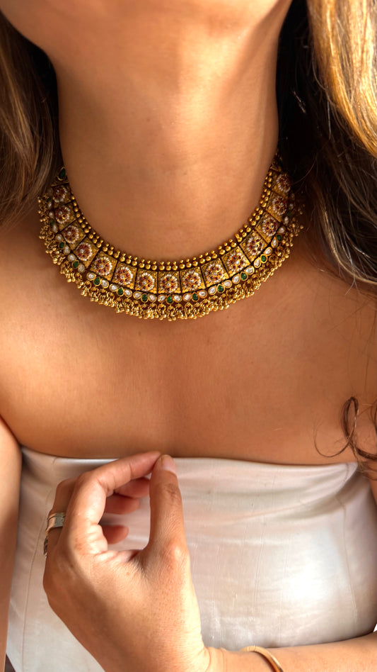 Floral Ruby & emerald Rajwada Necklace