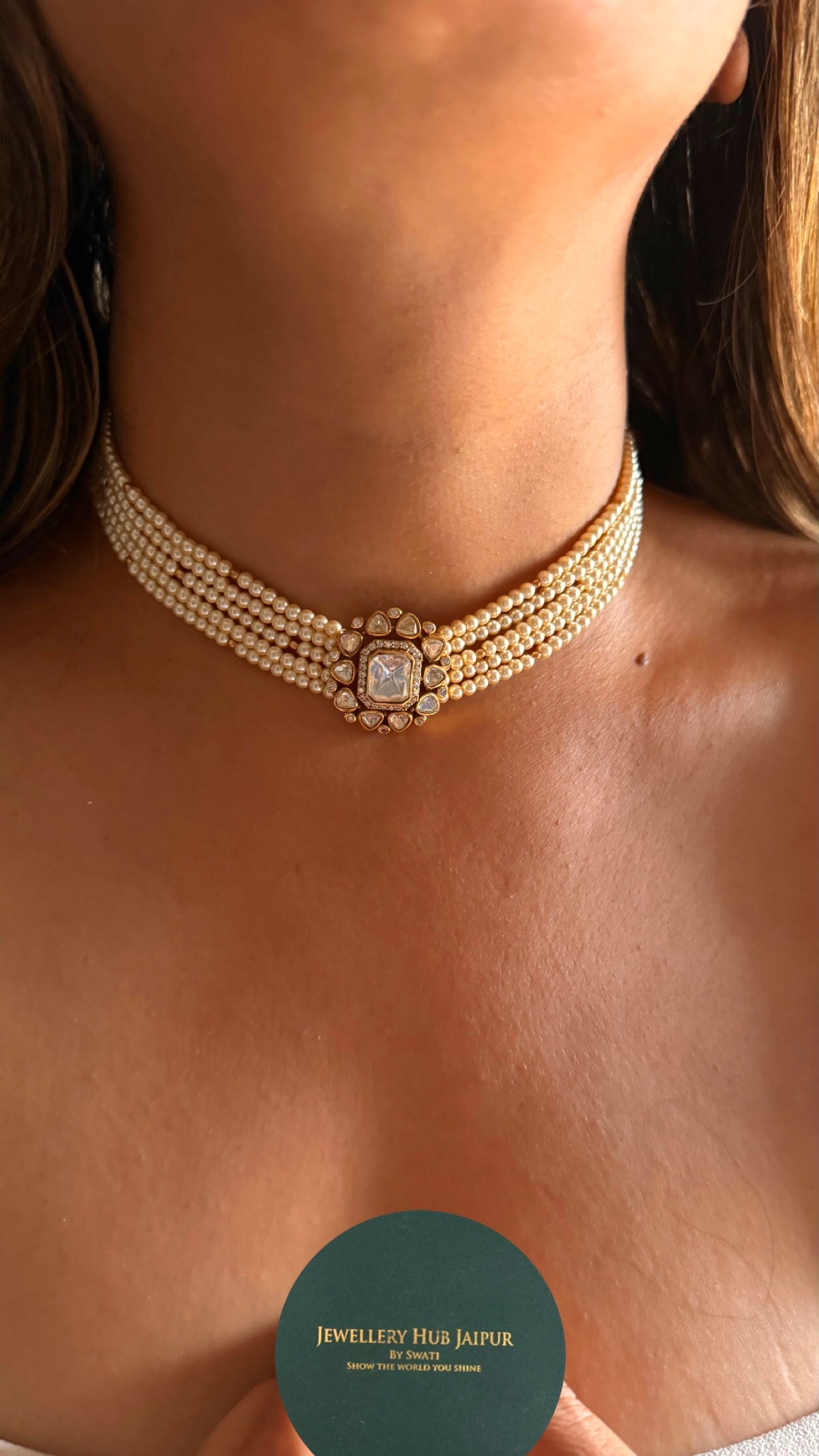 Lv peeli polki pearl choker Necklace