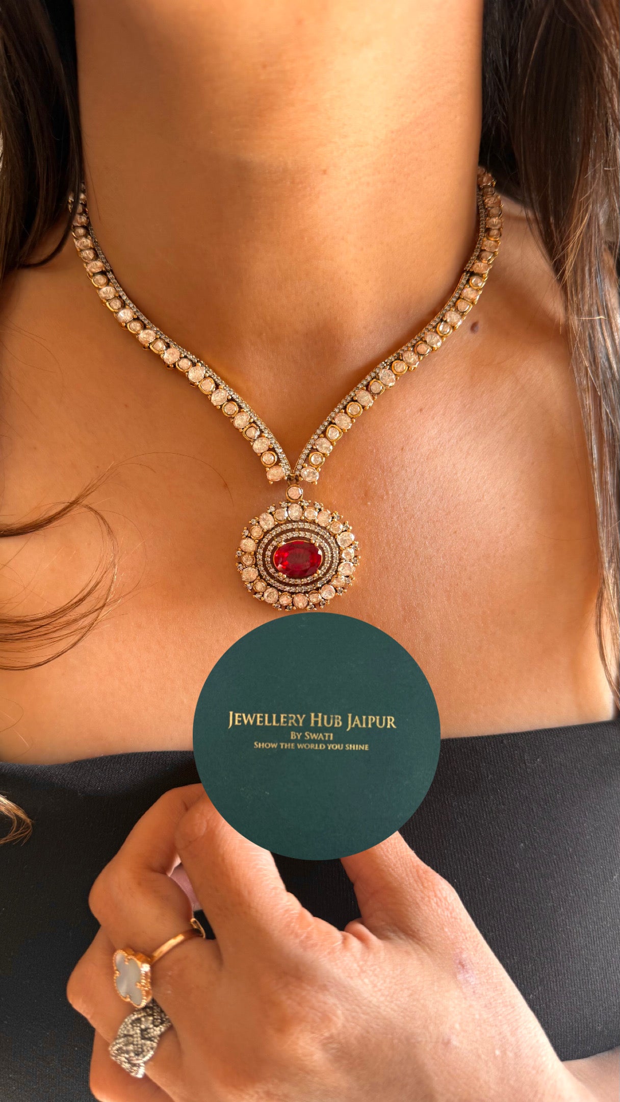 Ruby stone peeli polki necklace