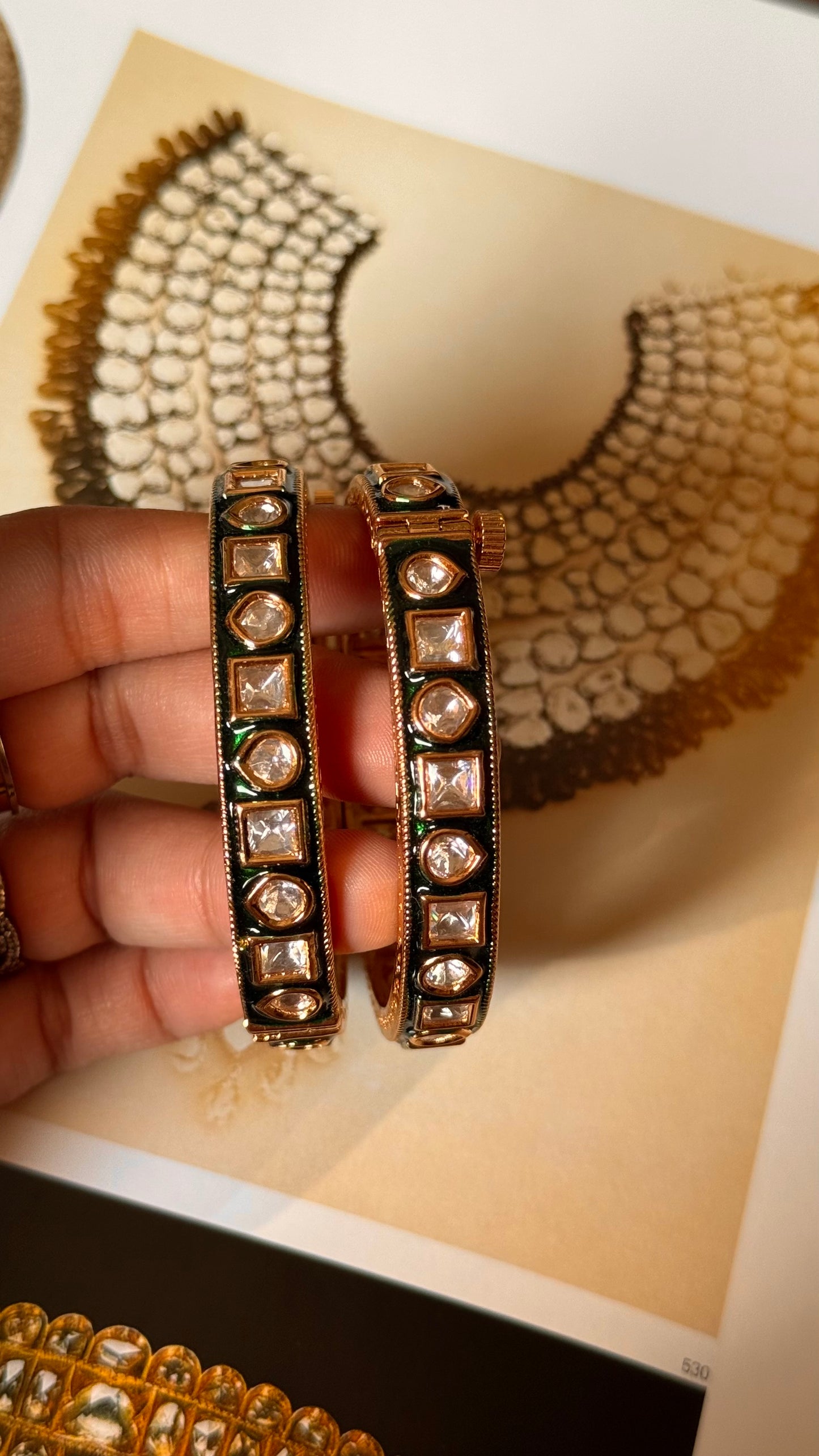 Emerald single line meenakari bangles