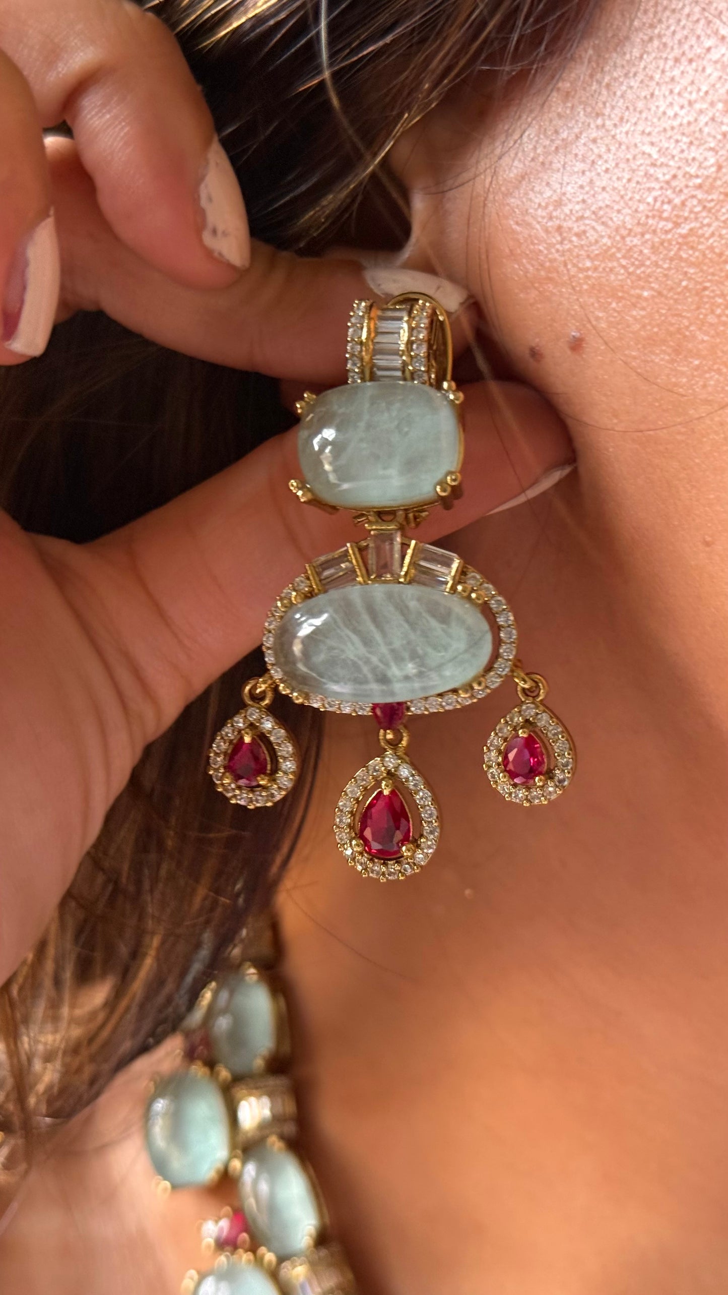 Ruby & Aquamarine doublets stones collar Necklace