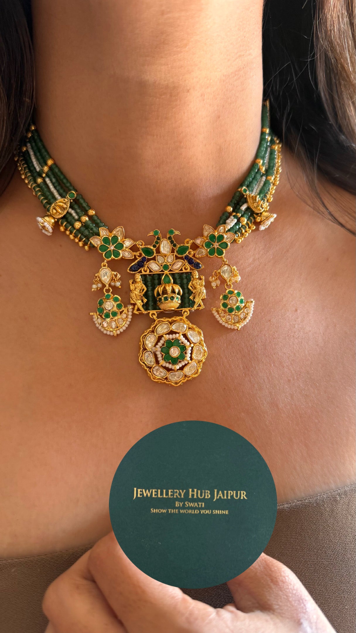 Peacock inspired emerald rajwada collar Necklace