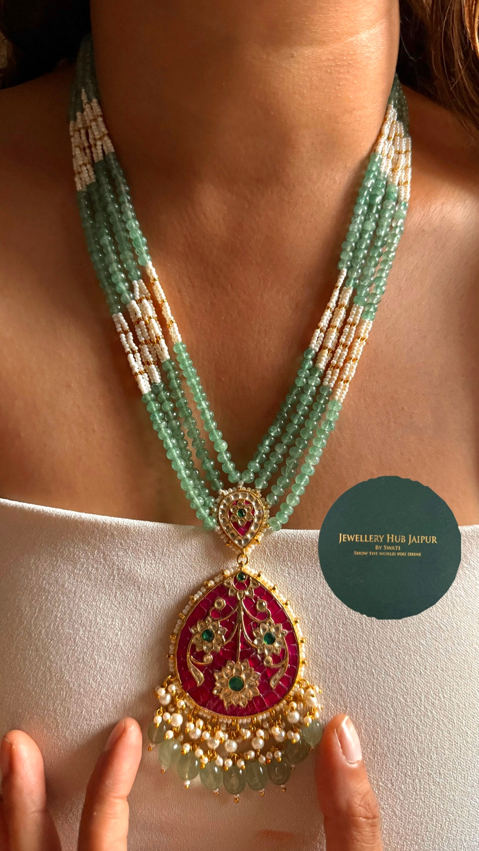 Jadau paachi kundan with four layered mala Necklace