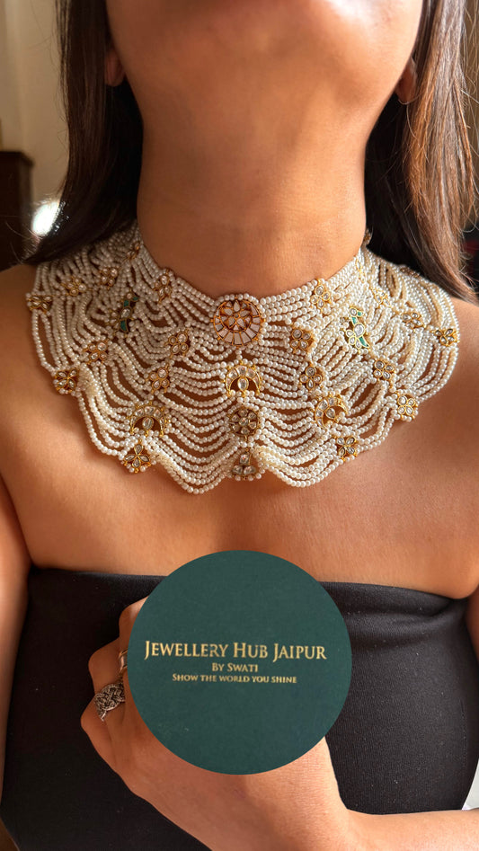 Pearl Mahrani necklace with firoza bird motif