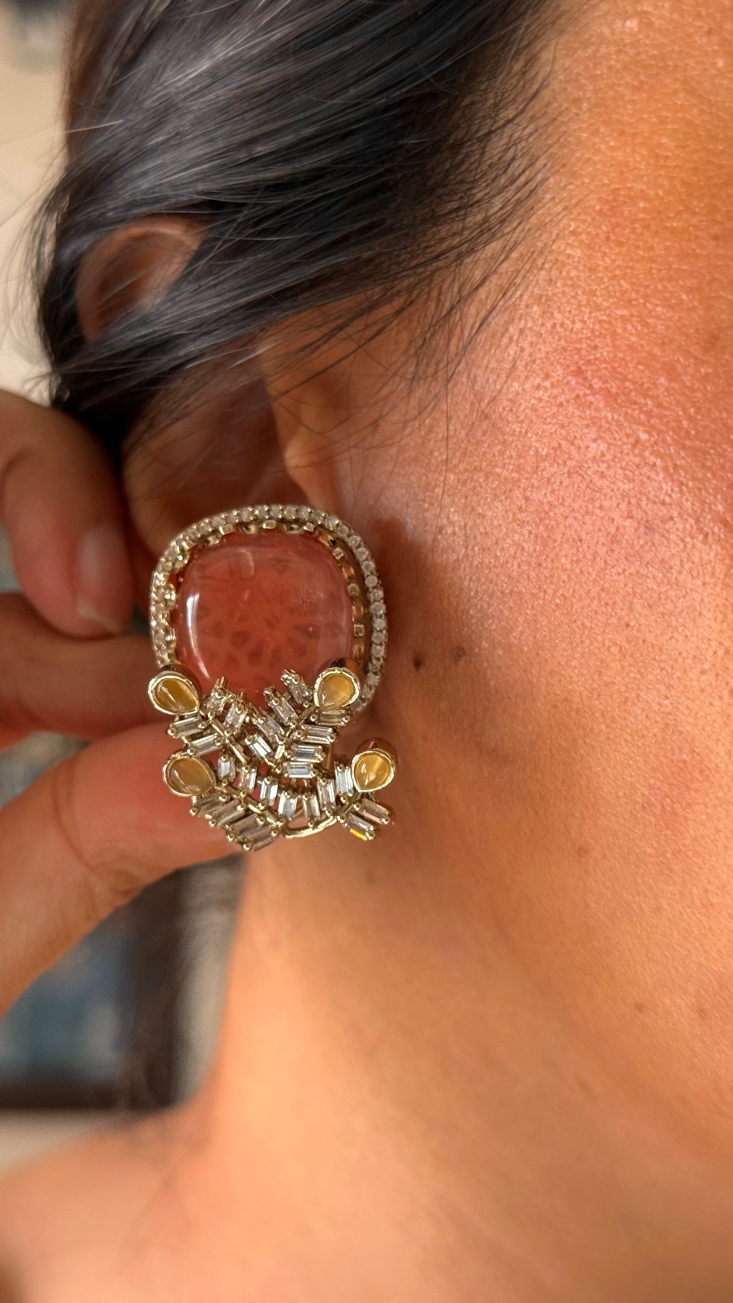 Sabyasachi inspired real stones peach takkar work necklace
