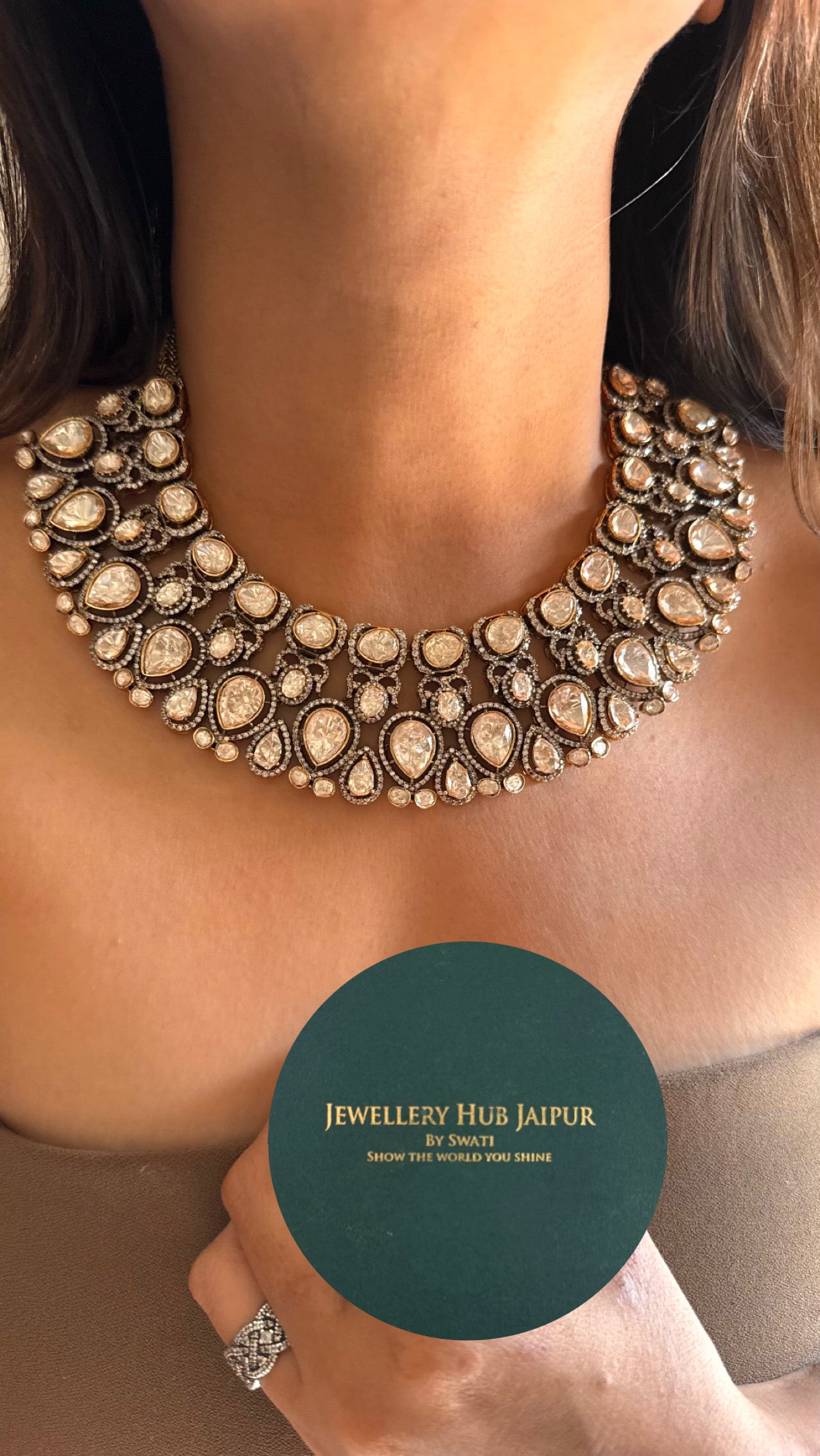 Peeli polki moissanite Victorian collar Necklace