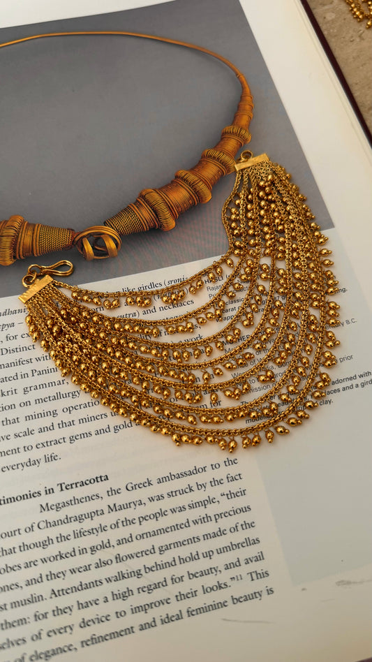 seven layer gold ear chain with gold ball detiling