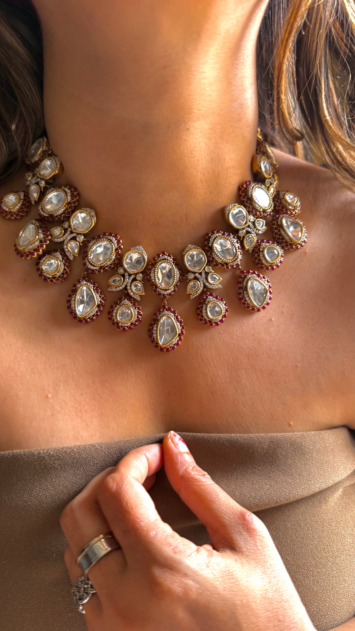 Uncut polki rubby takkar work necklace