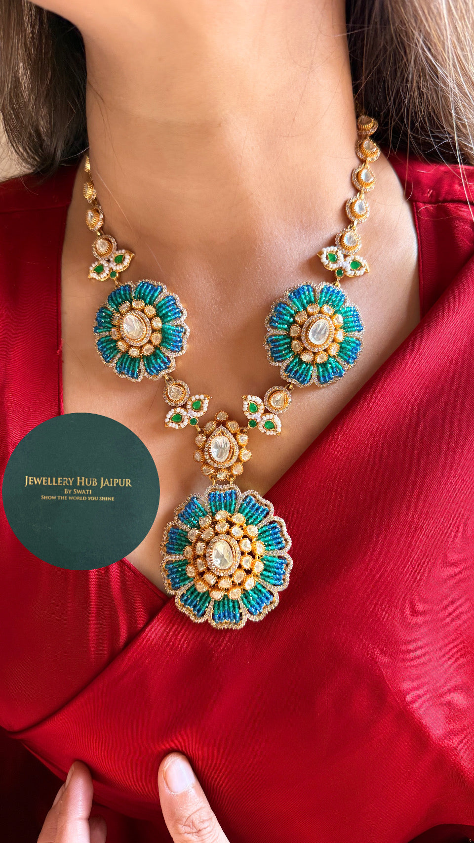 Real Moissanite Designer emerald & sapphire moissanite necklace