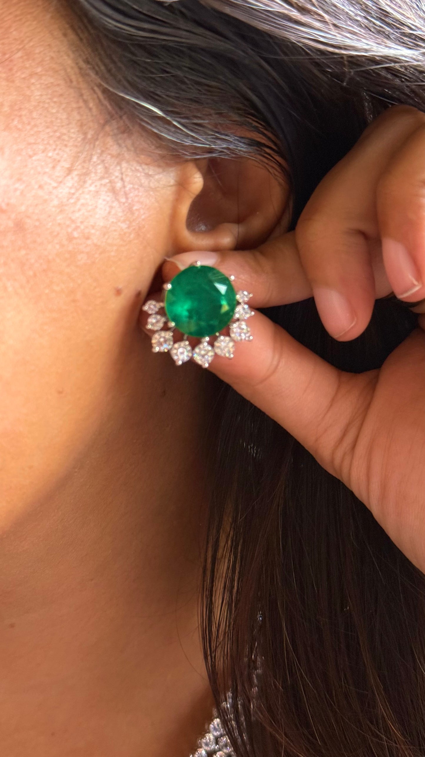 Emerald doublet triple layer cz diamond minimalist necklace