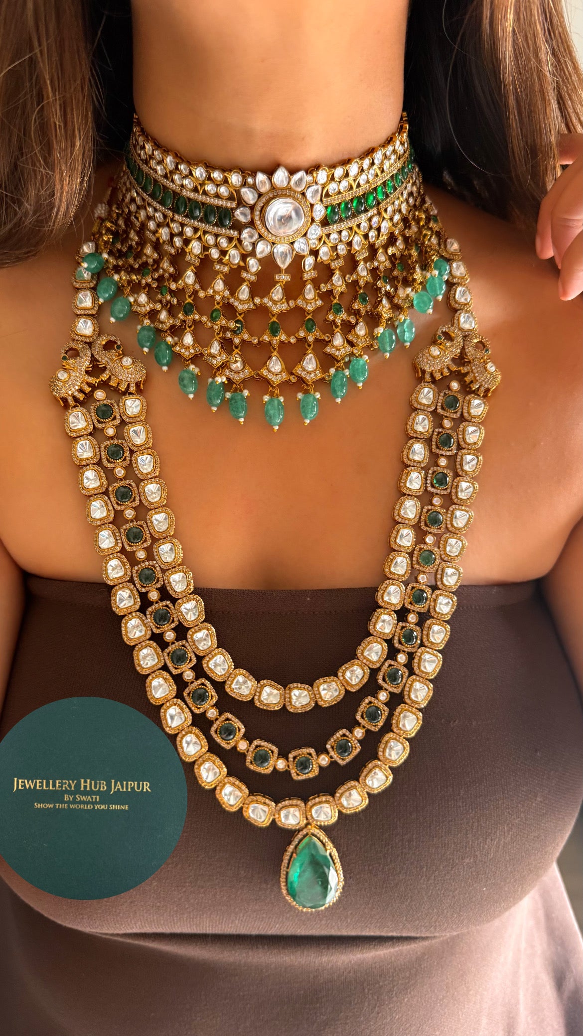 Emerald & moissanite bridal set