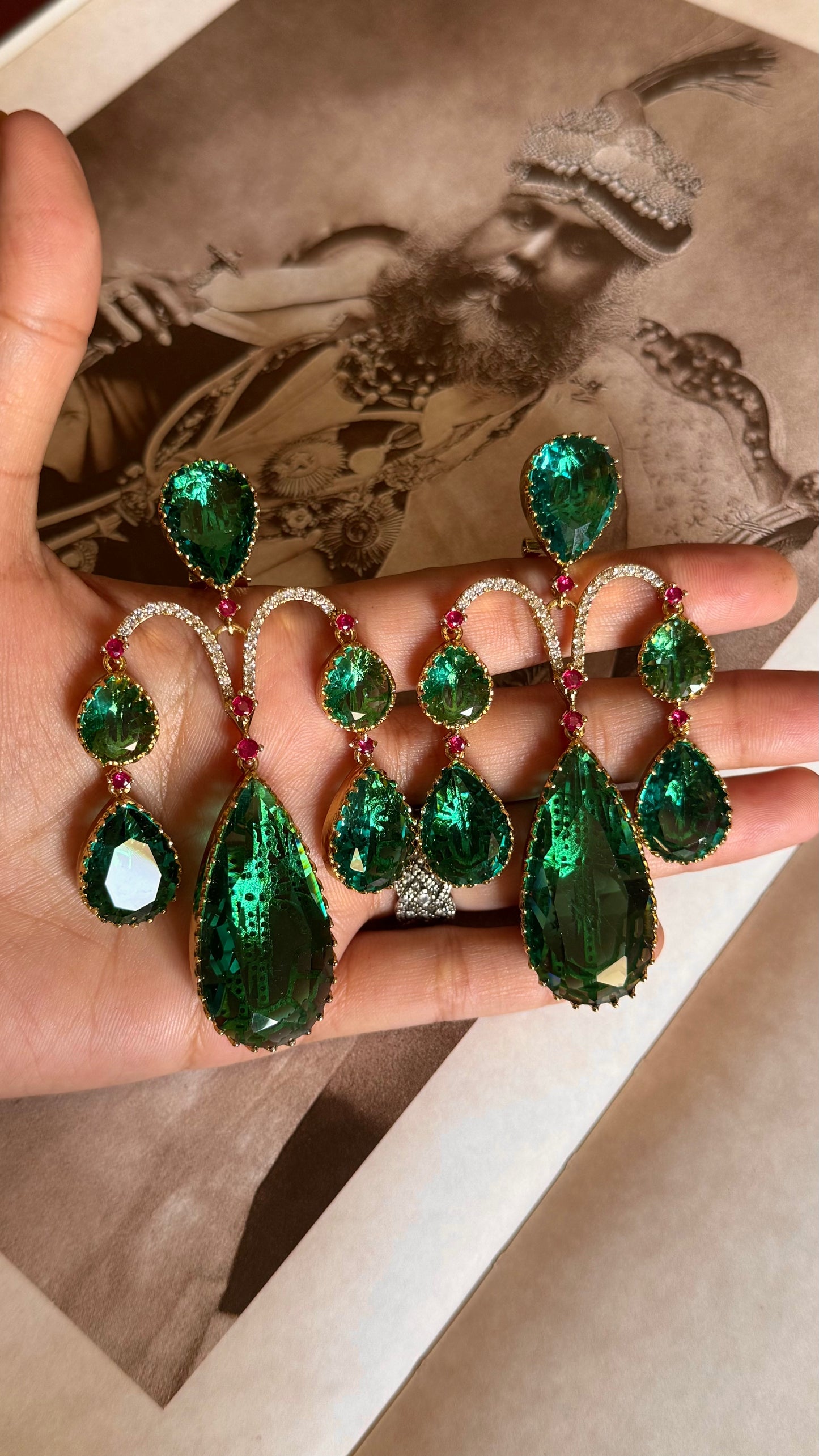 Sabhyasachi inspired emerald & ruby danglers