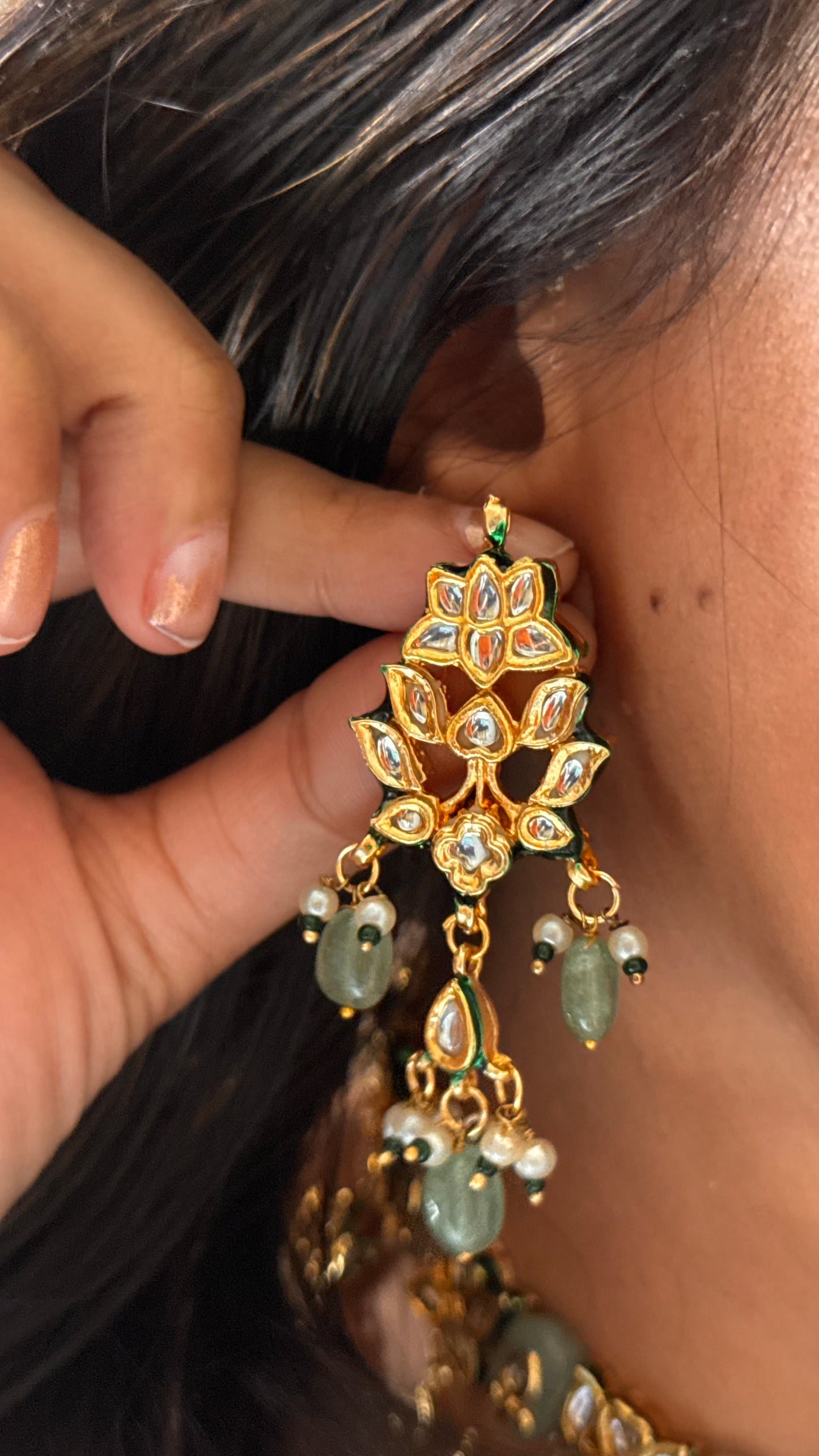Mint inlay half moon meenakari with mint drops choker Necklace