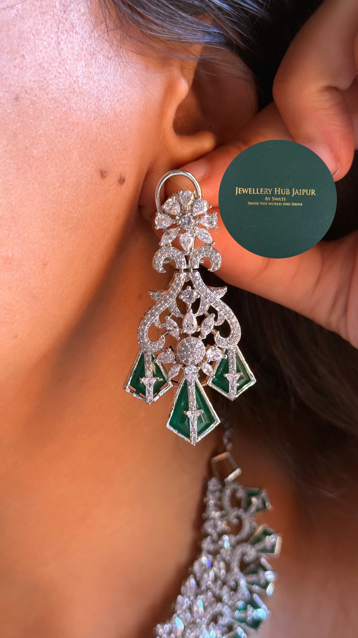 Emerald doublet & cz diamond designer cocktail collar set