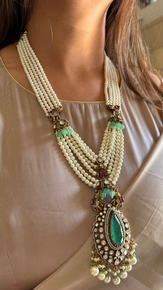 Ekisha Gajanand emerald & Ruby  moissanite rani haar
