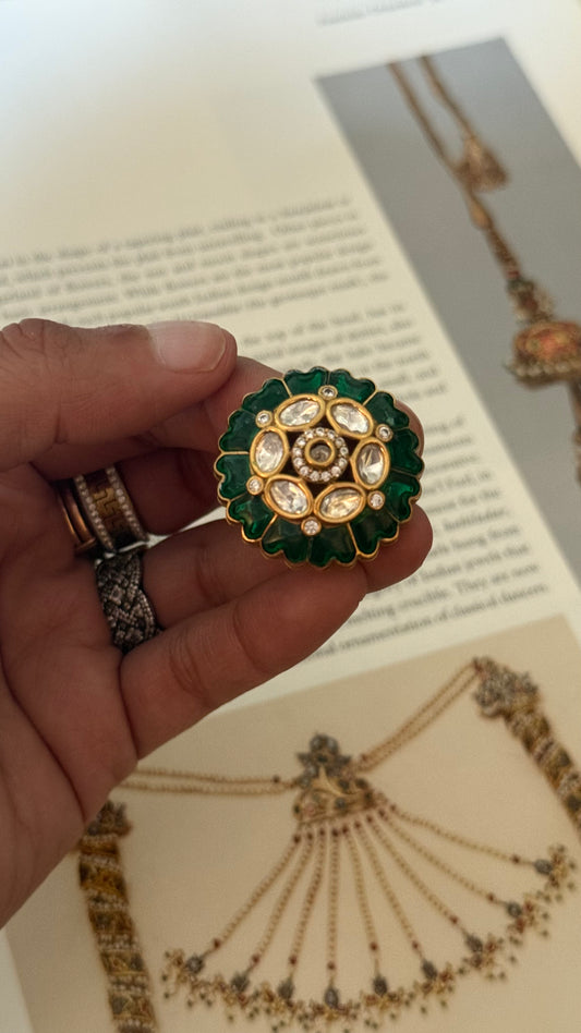 Emerald moissanite Victorian ring