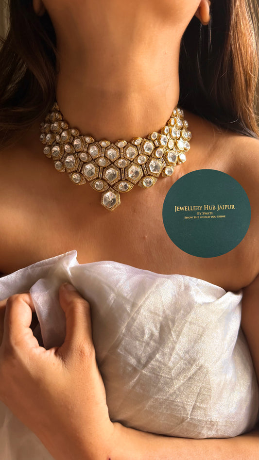 Moissanite uncut polki designer choker set