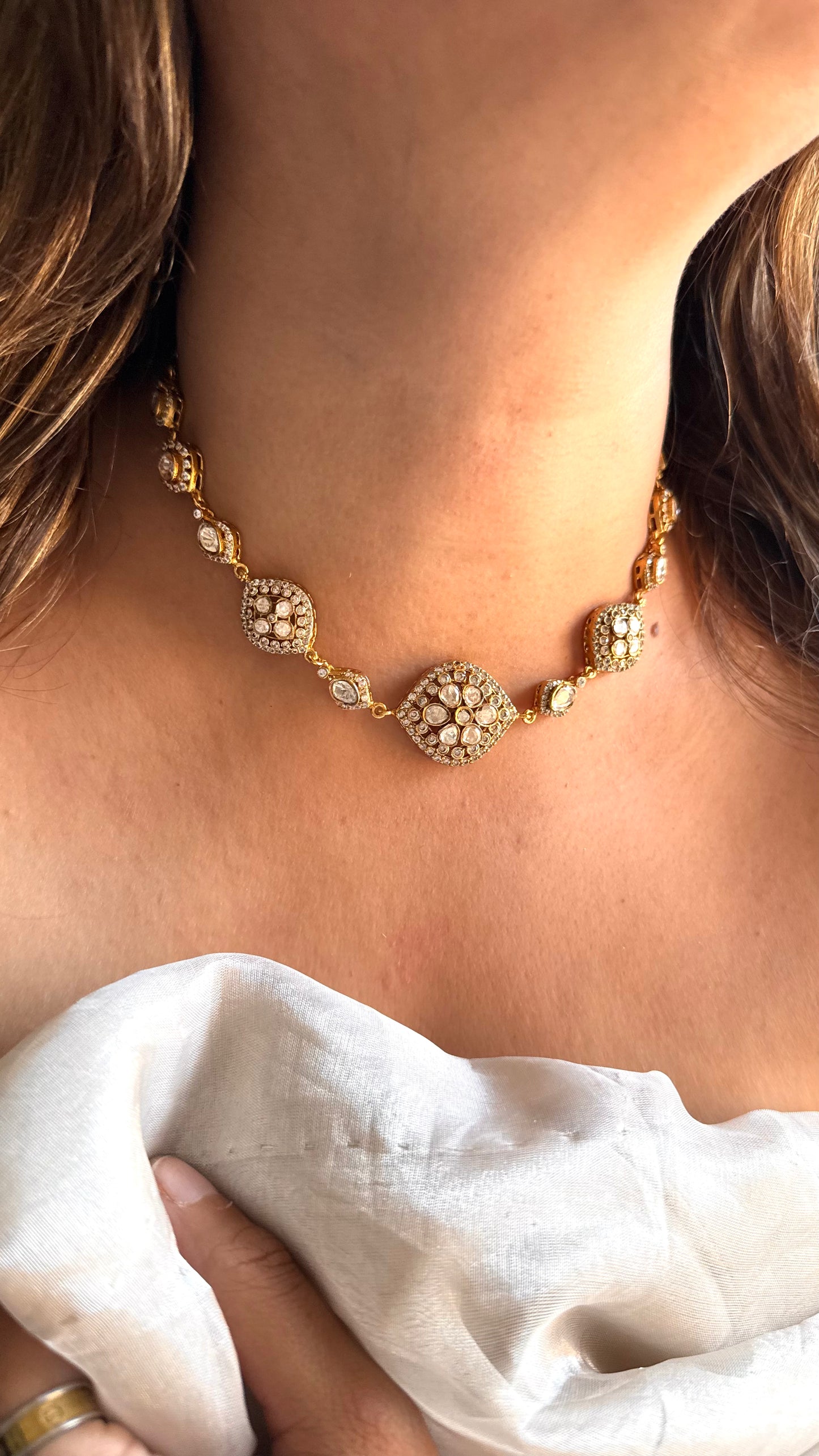 Victorian Lv Polki Designer minimal necklace
