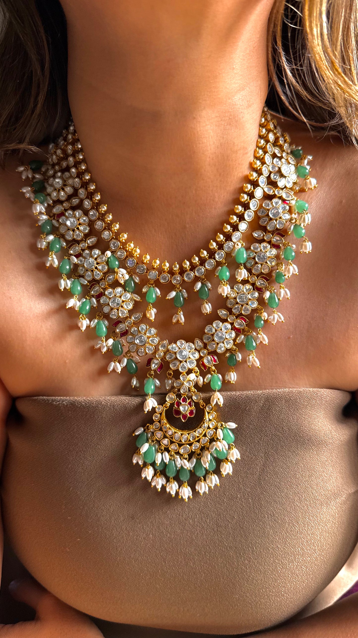 Heritage paacho choker with mint & rice pearl detailing