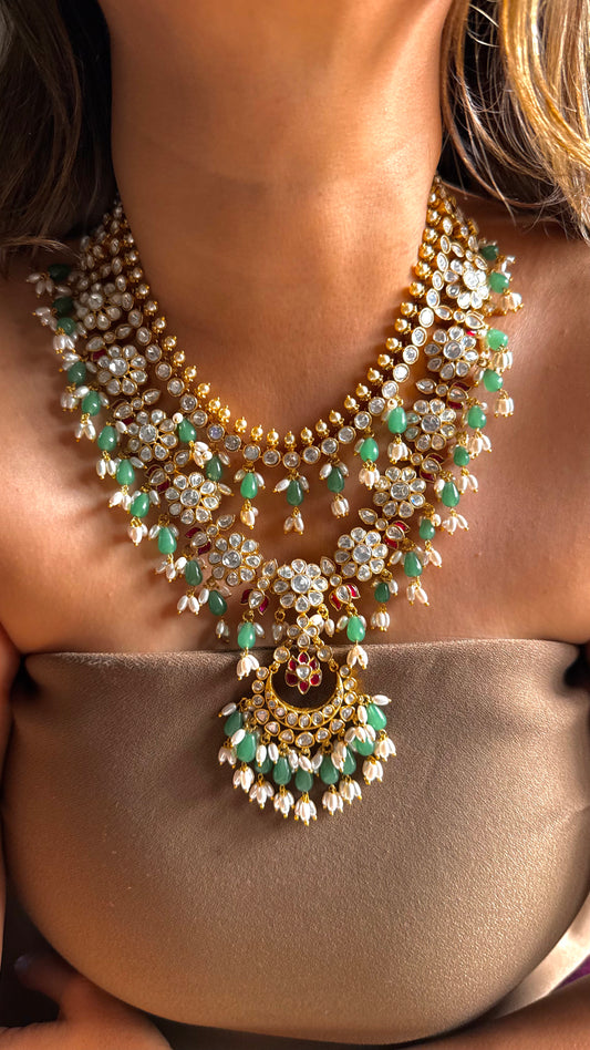 Heritage paachi choker with mint & rice pearl detailing